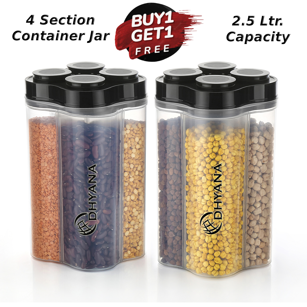 4 Section Container / Unbreakable & Airtight Plastic Kitchen Storage