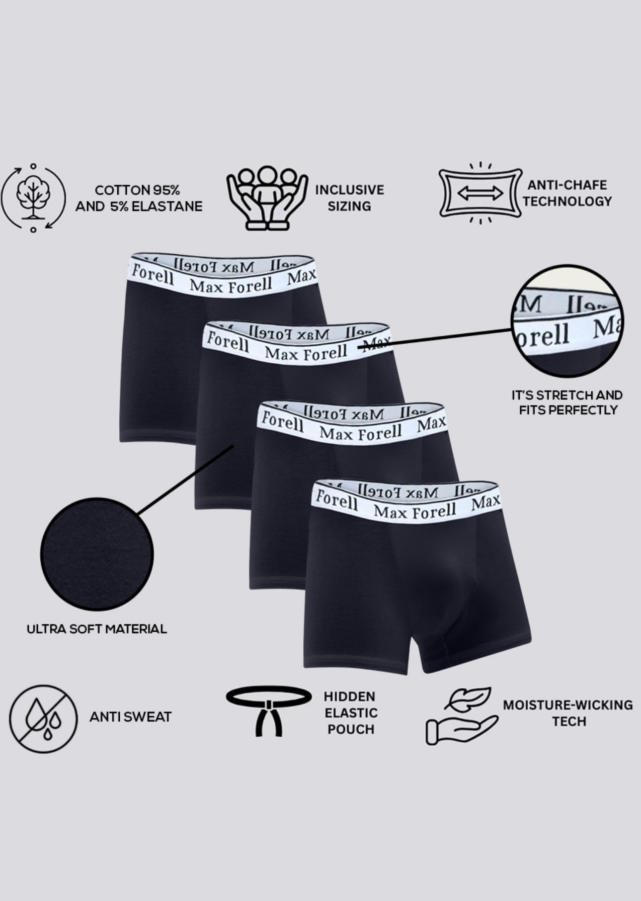 Max Forell Men's Boxer Briefs (4-Pack)