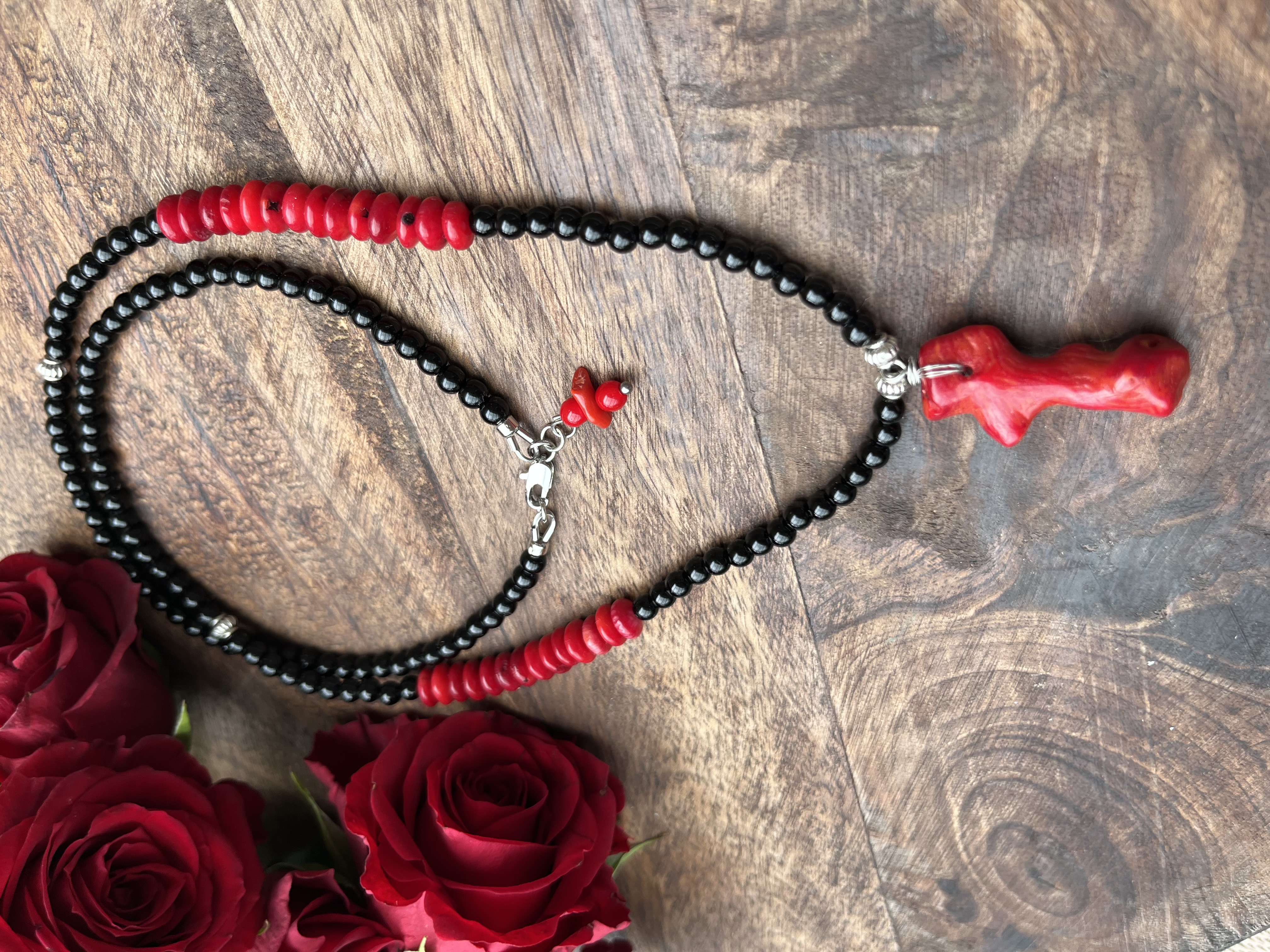 Onyx & Coral Necklace