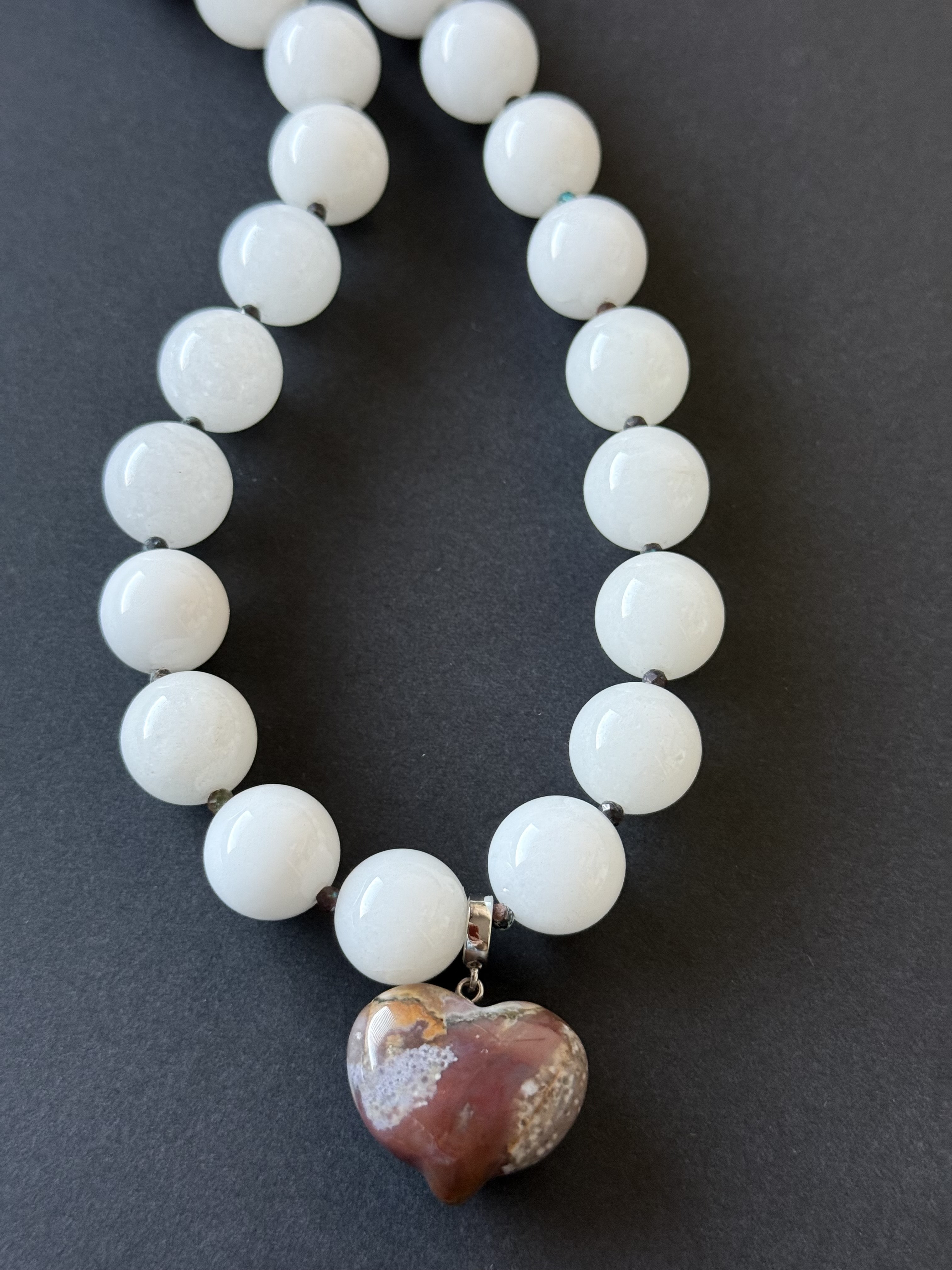 White Chalcedony Necklace with Heart Pendant