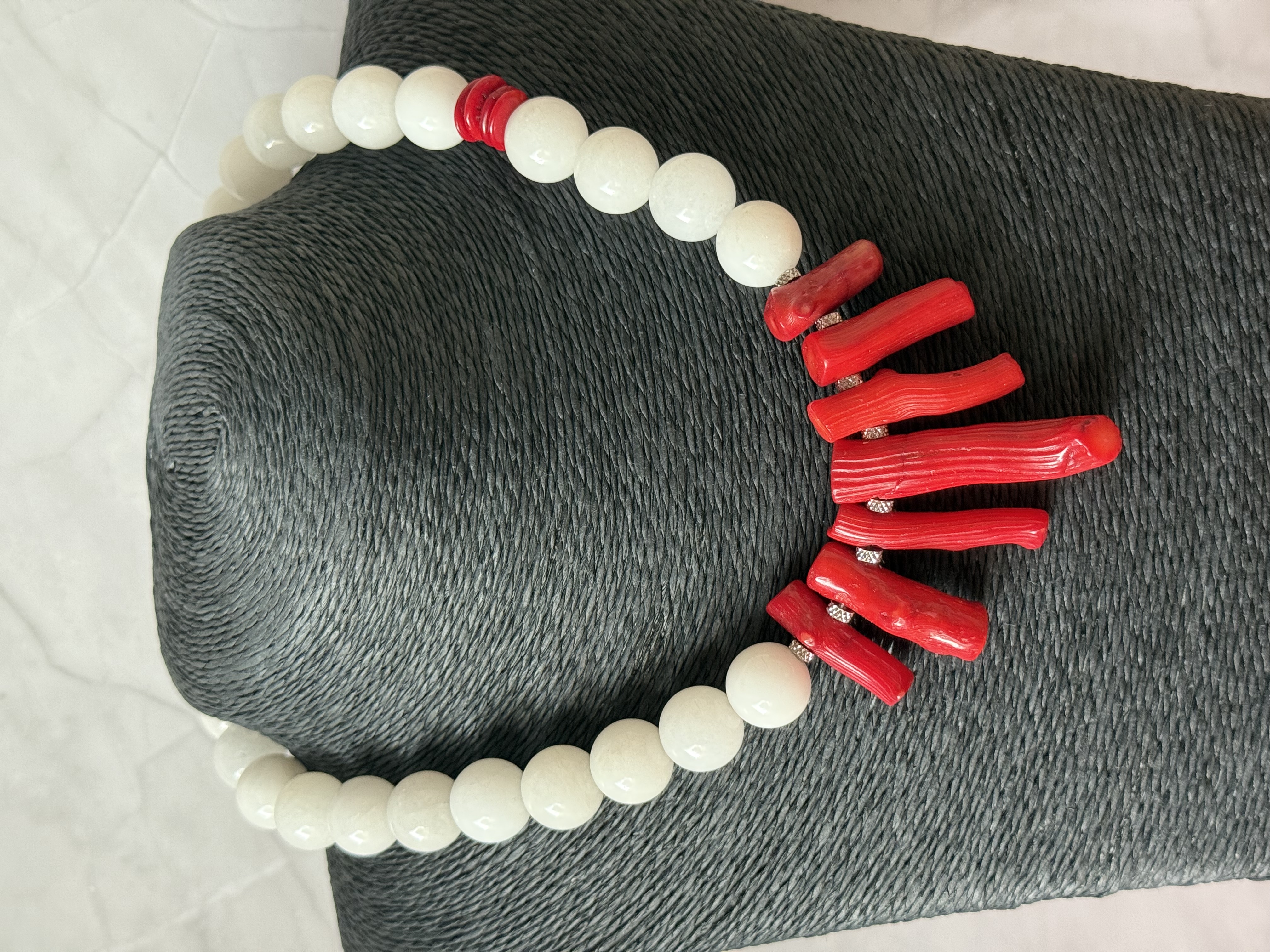 Red Coral and White Chalcedony Necklace