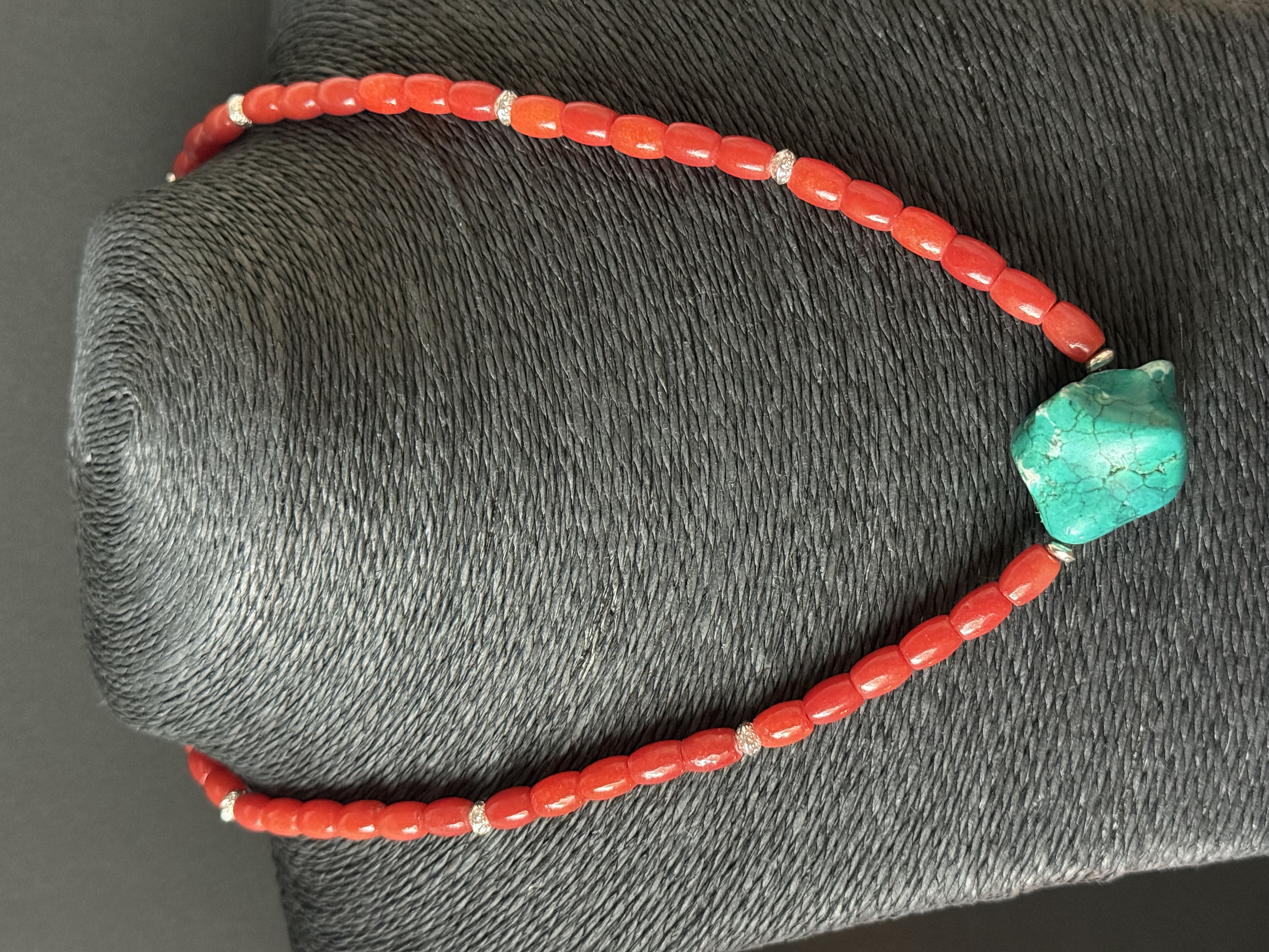 Coral Necklace with Turquoise Stone