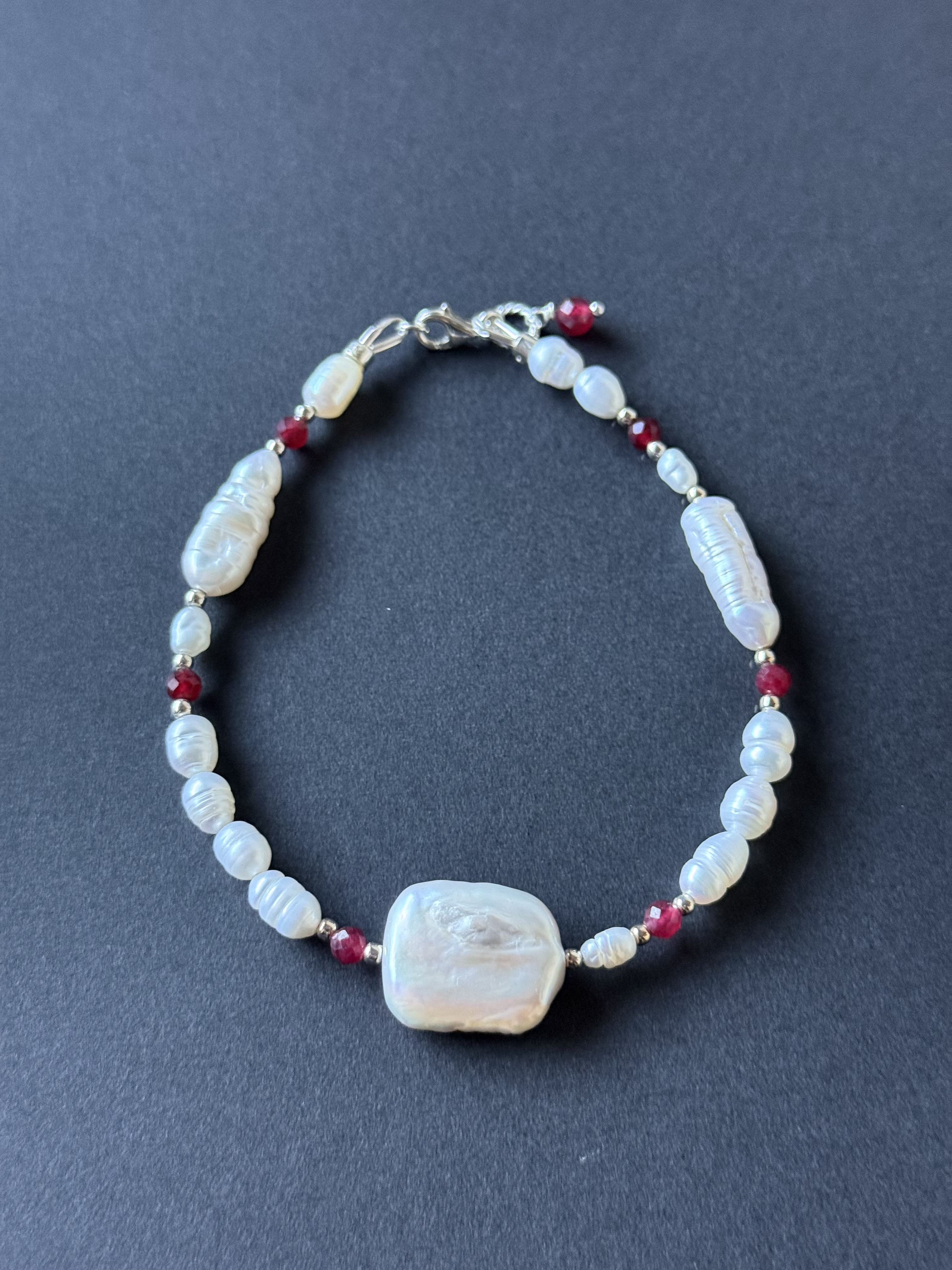  Pearl and Ruby set of bracelets