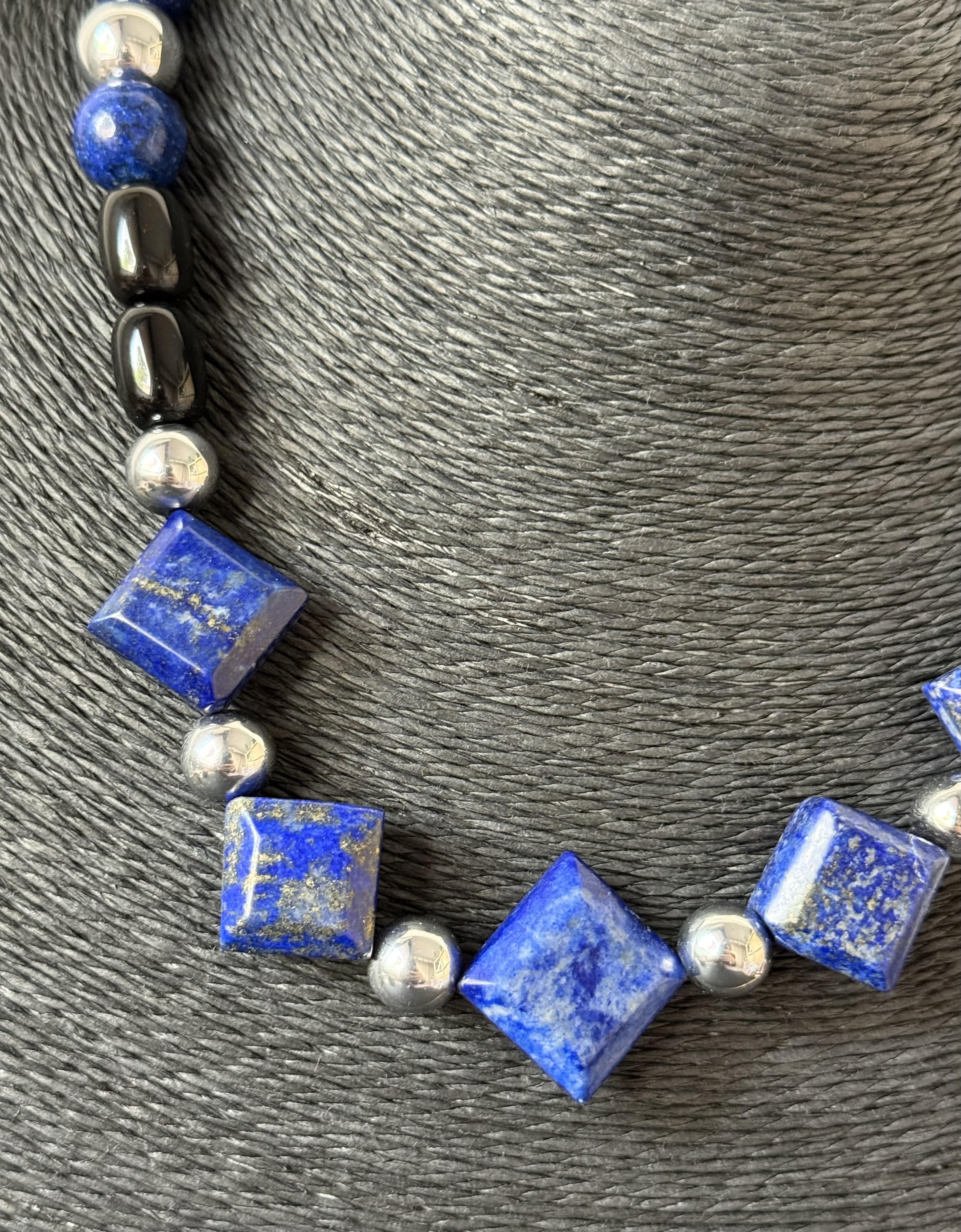 Blue Geometric Beaded Necklace