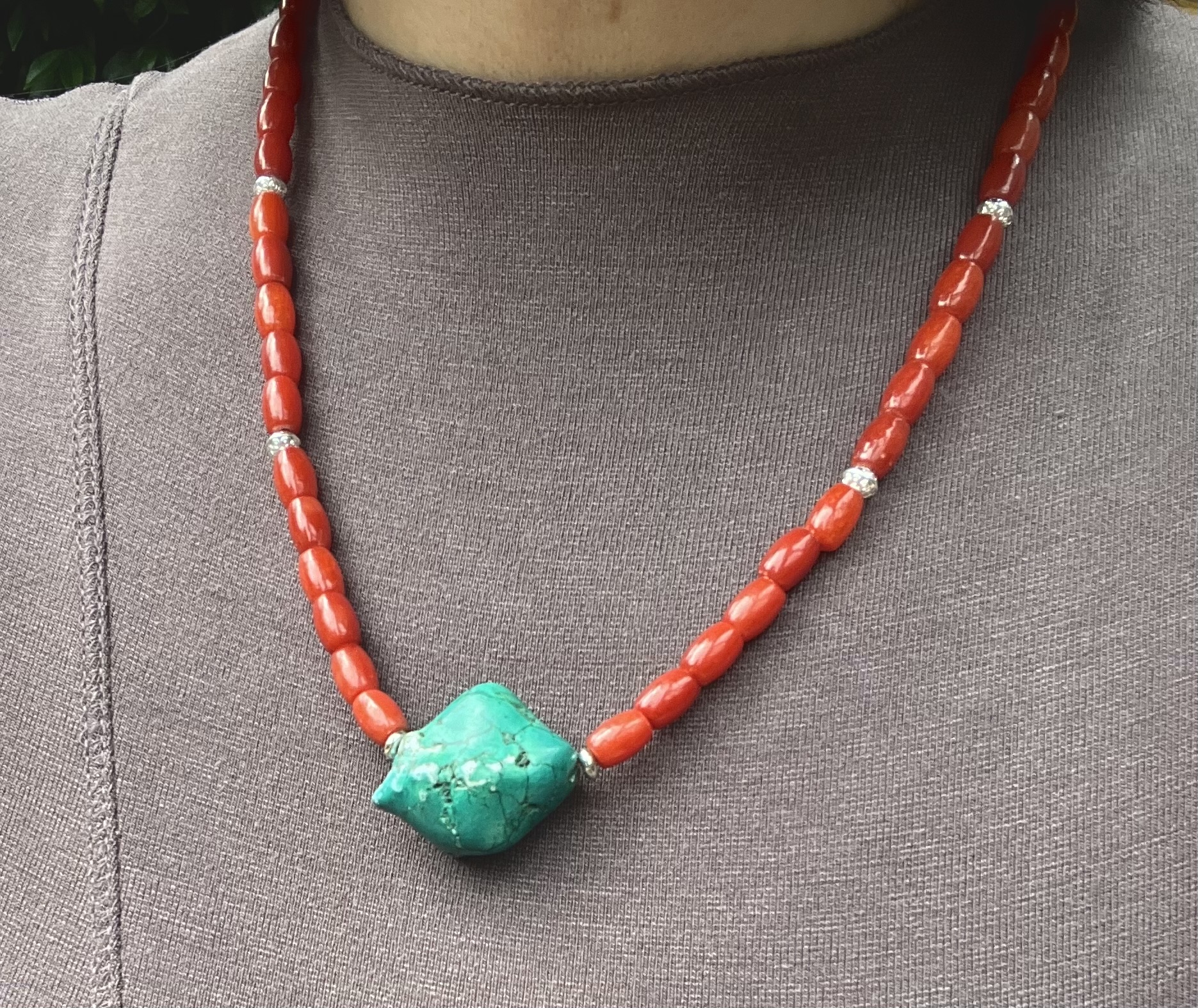 Coral Necklace with Turquoise Stone