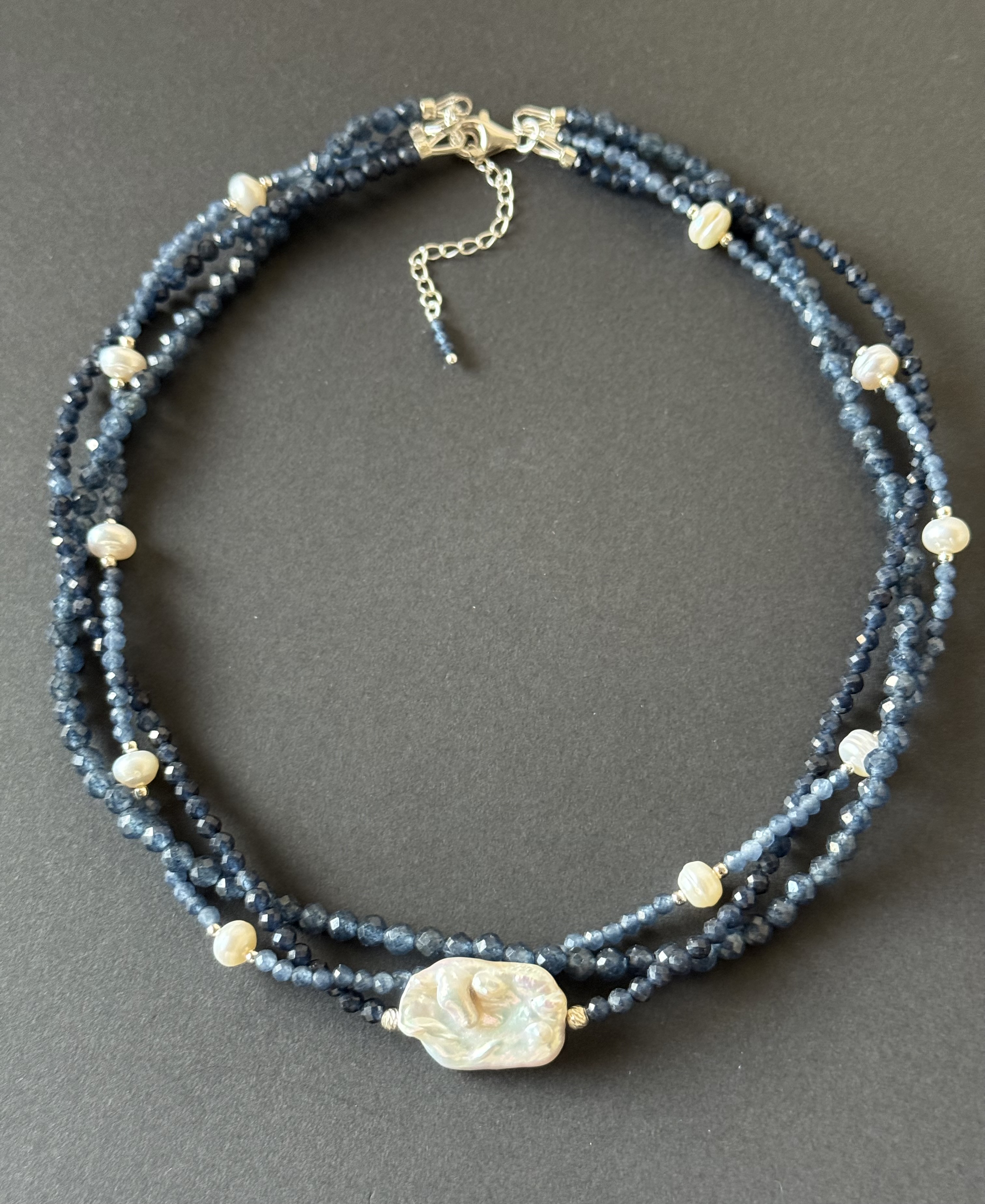Multi-Strand Sapphire and Pearl Necklace