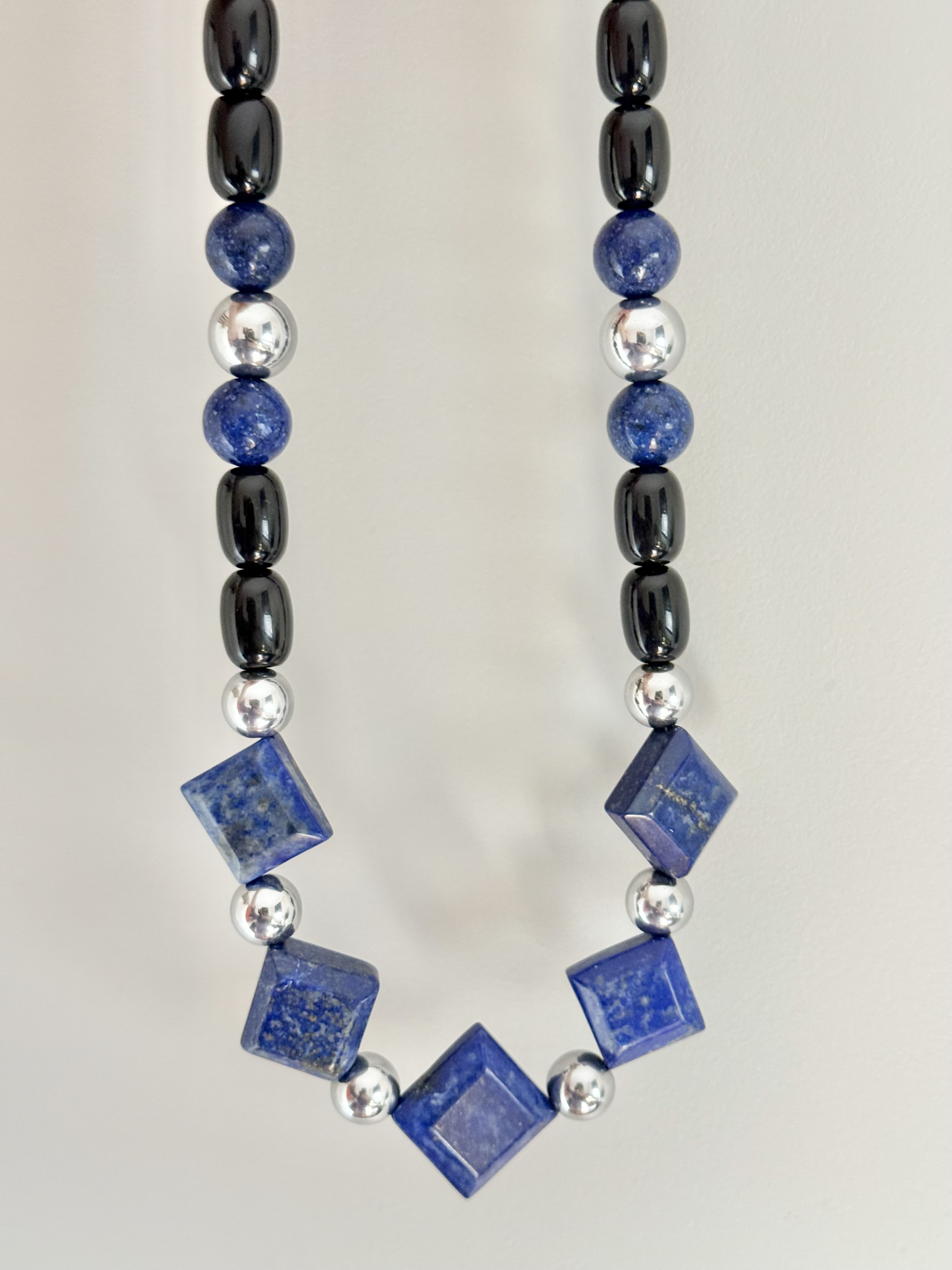 Blue Geometric Beaded Necklace
