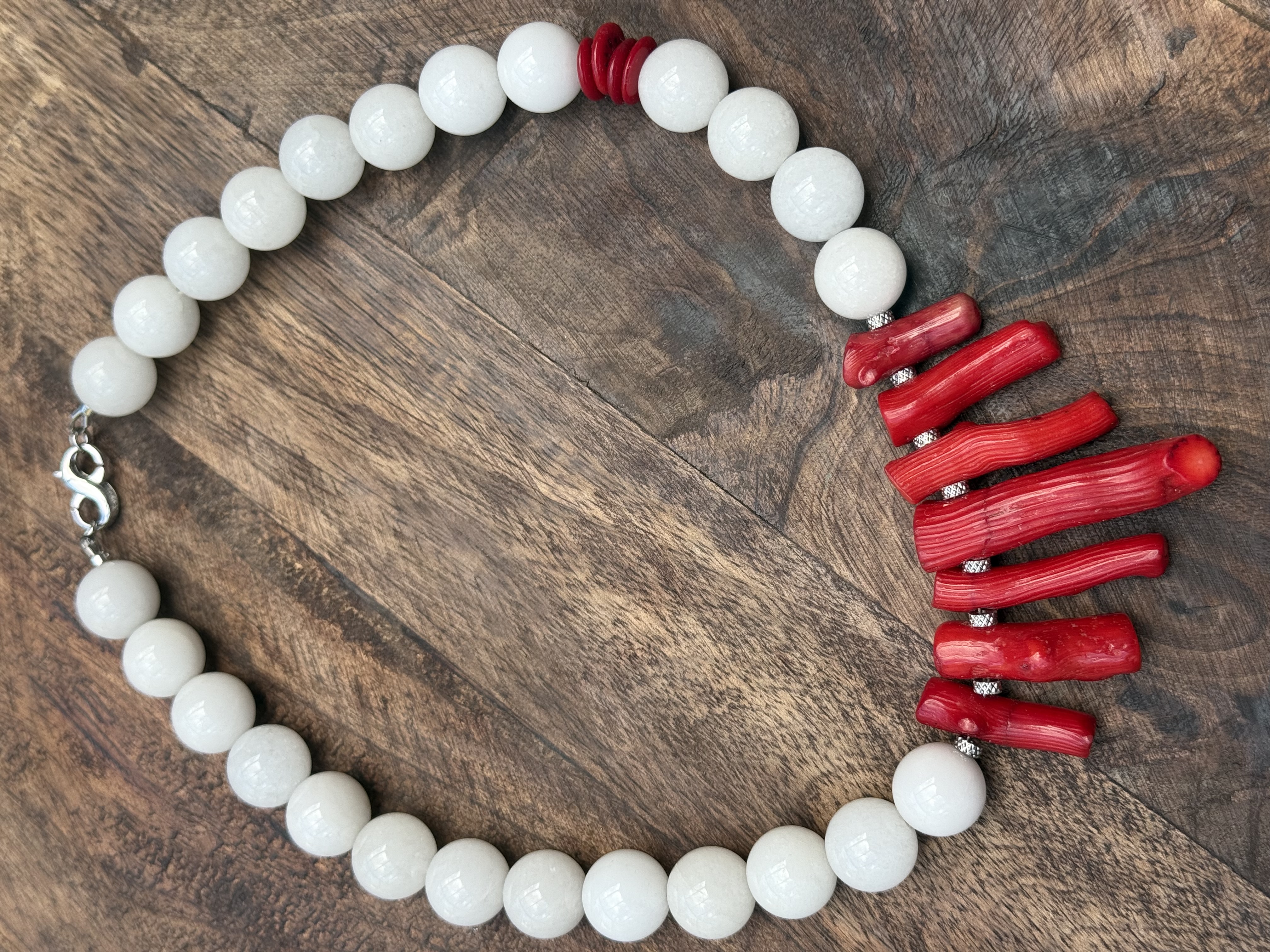 Red Coral and White Chalcedony Necklace