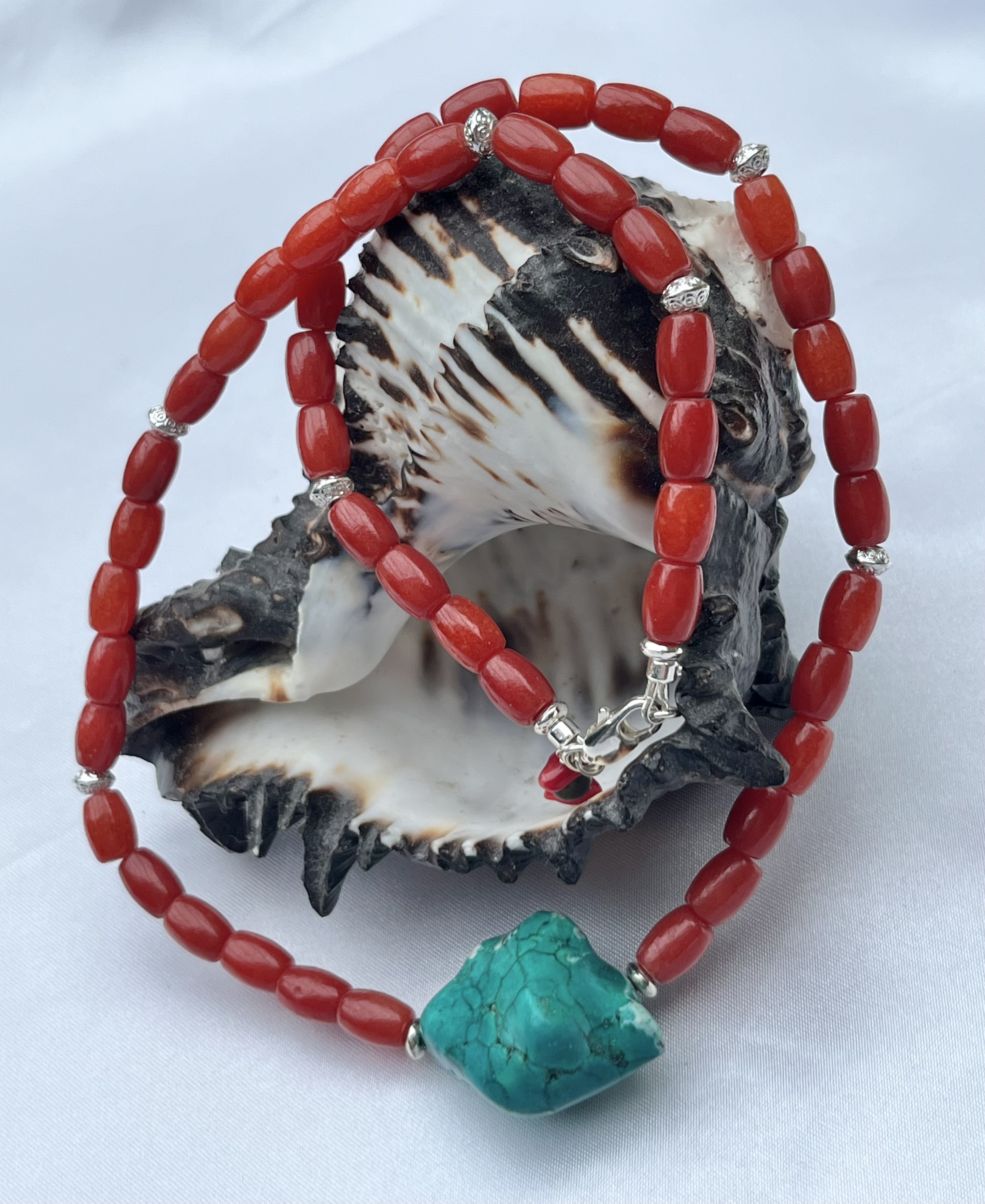 Coral Necklace with Turquoise Stone