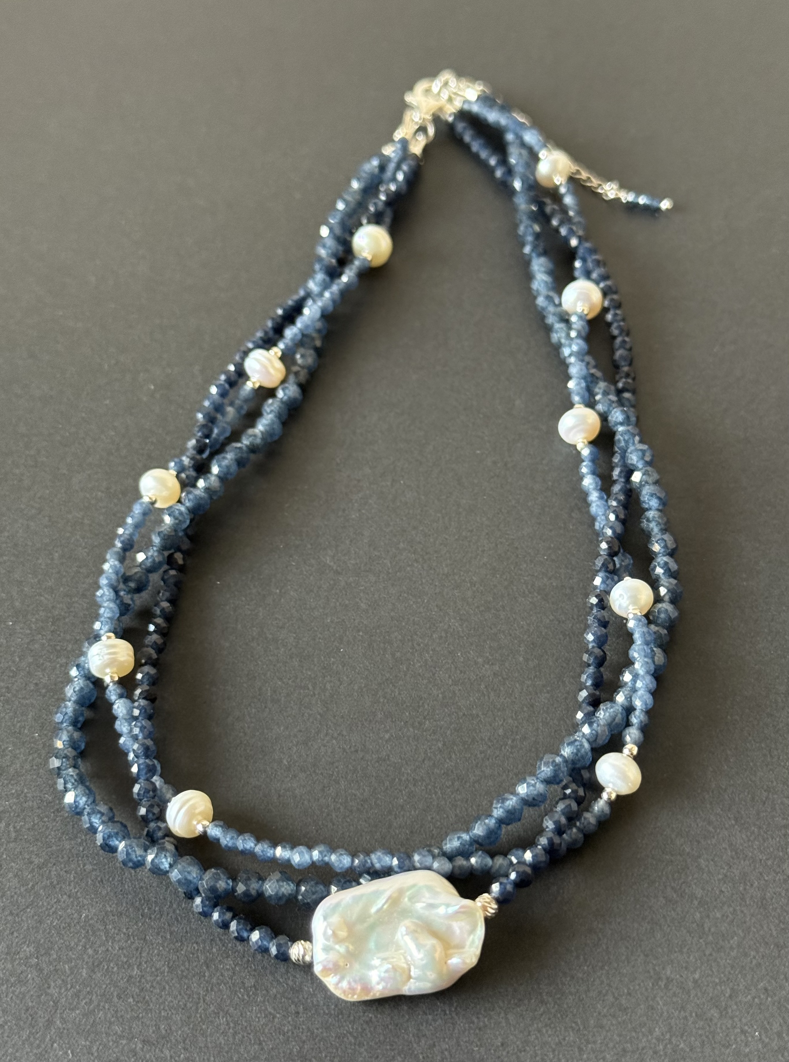 Multi-Strand Sapphire and Pearl Necklace