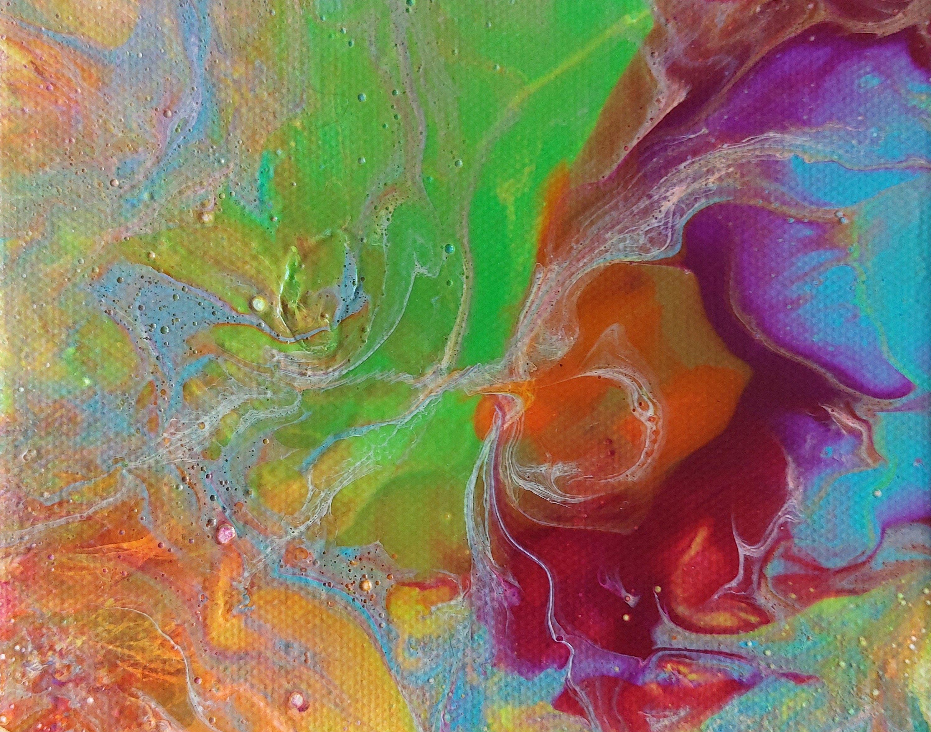 Neon Pastel Swirl Acrylic Painting on Canvas 6x6 inches 