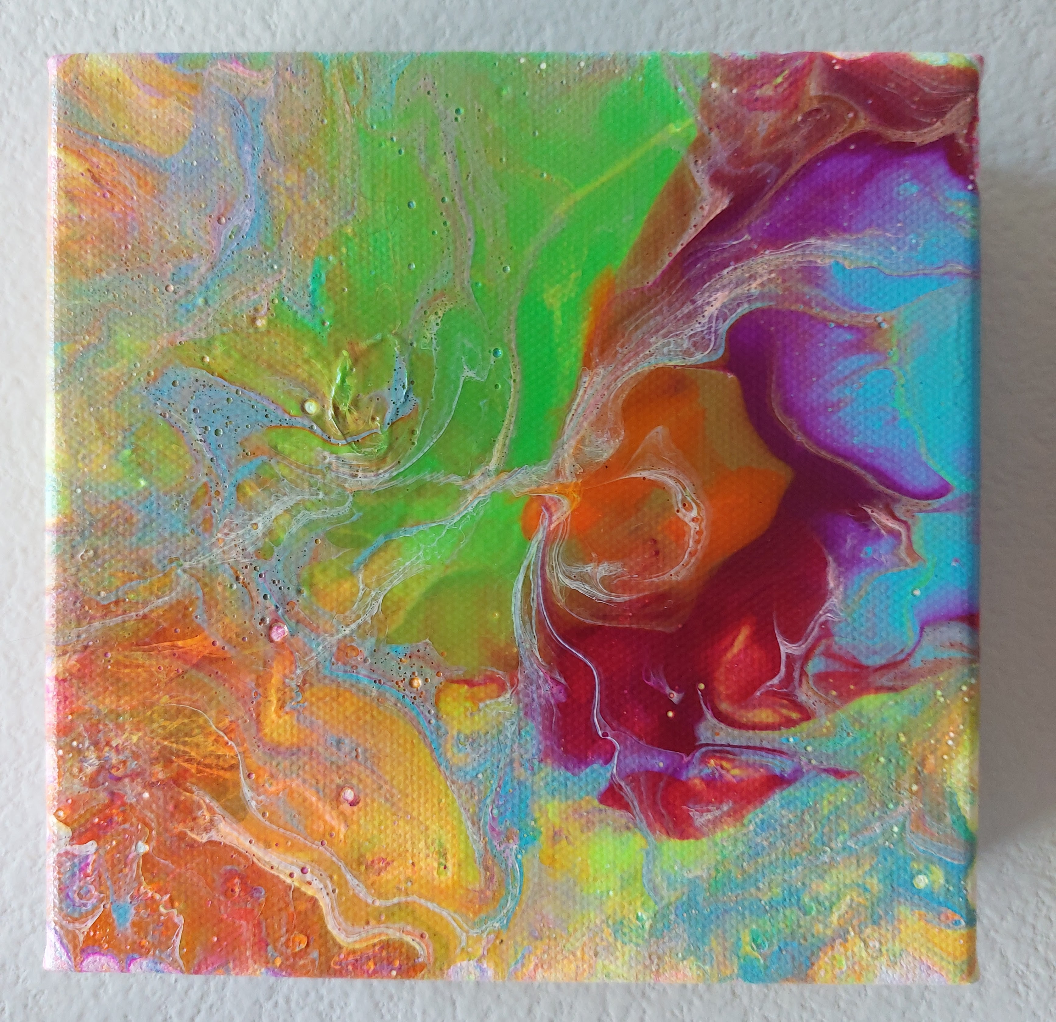 Neon Pastel Swirl Acrylic Painting on Canvas 6x6 inches 