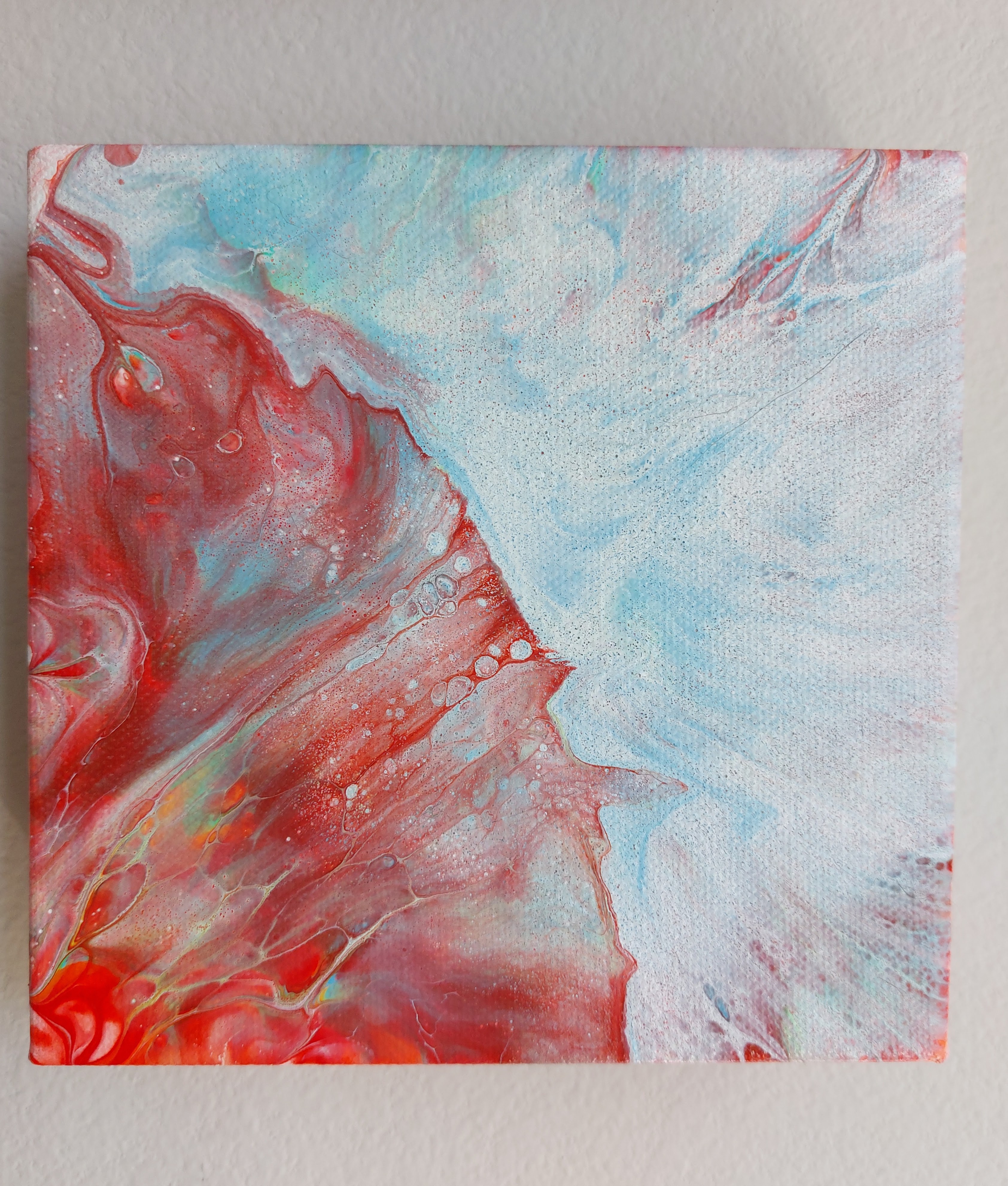 Red & Blue Waves Painting on Canvas 6x6 inches 