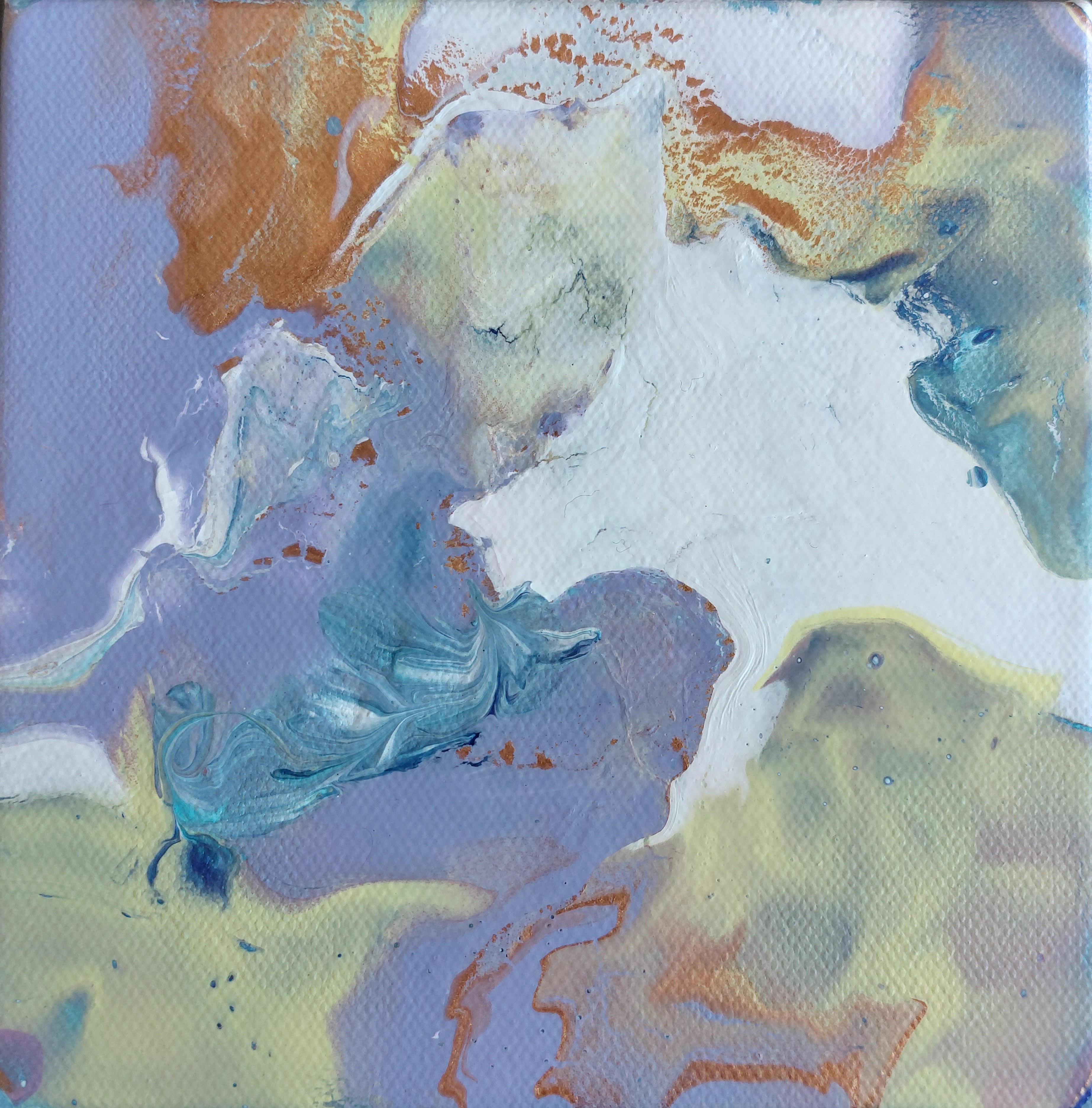 Lavender, White, Yellow & Gold Acrylic Painting on Canvas 6x6 inches 