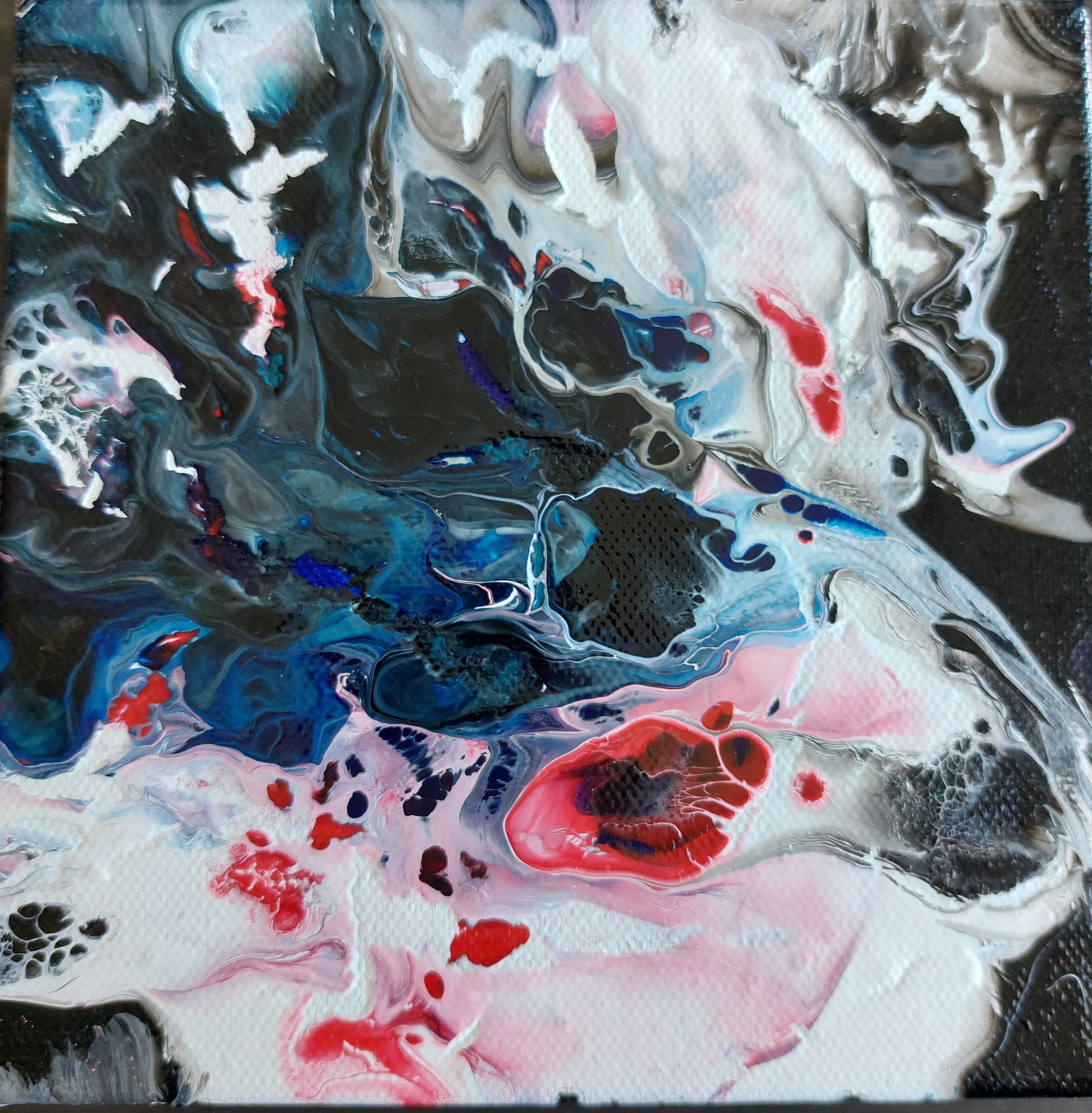 Crimson, Navy & White Acrylic Painting on Canvas 6x6 inches