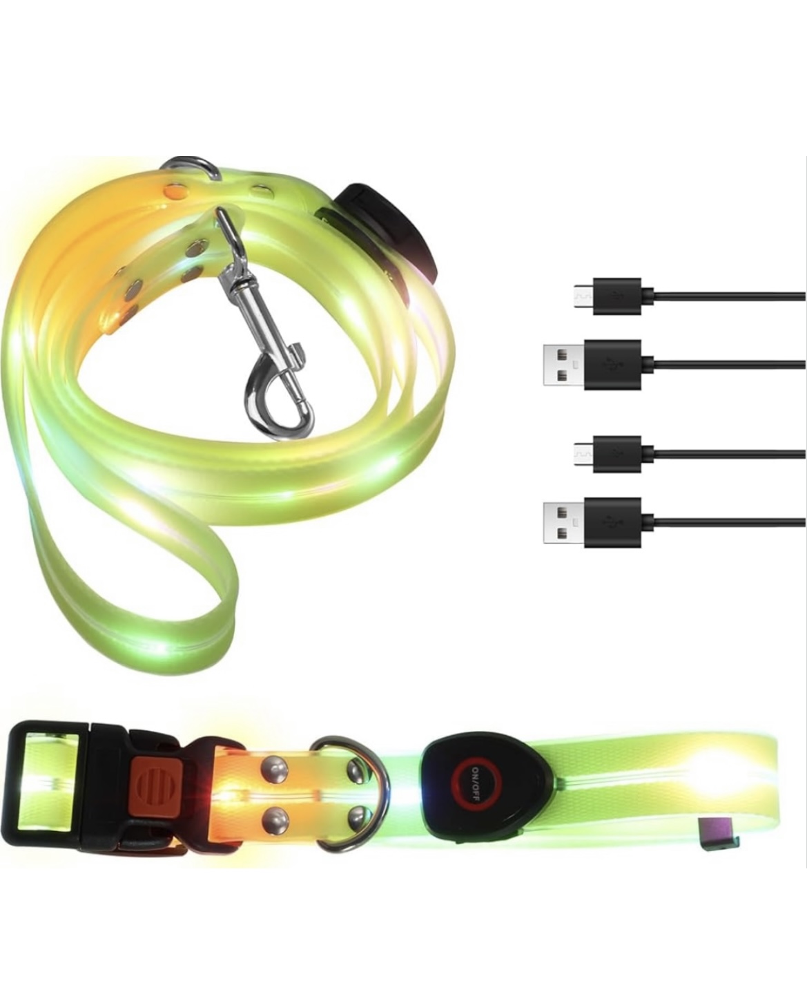 Light Up Night Walks Set – USB-Rechargeable LED Collar + Leash for Nighttime Adventures