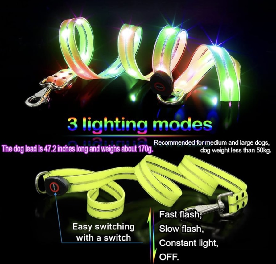 USB-Rechargeable LED Safety Leash – Light Up Night Walks