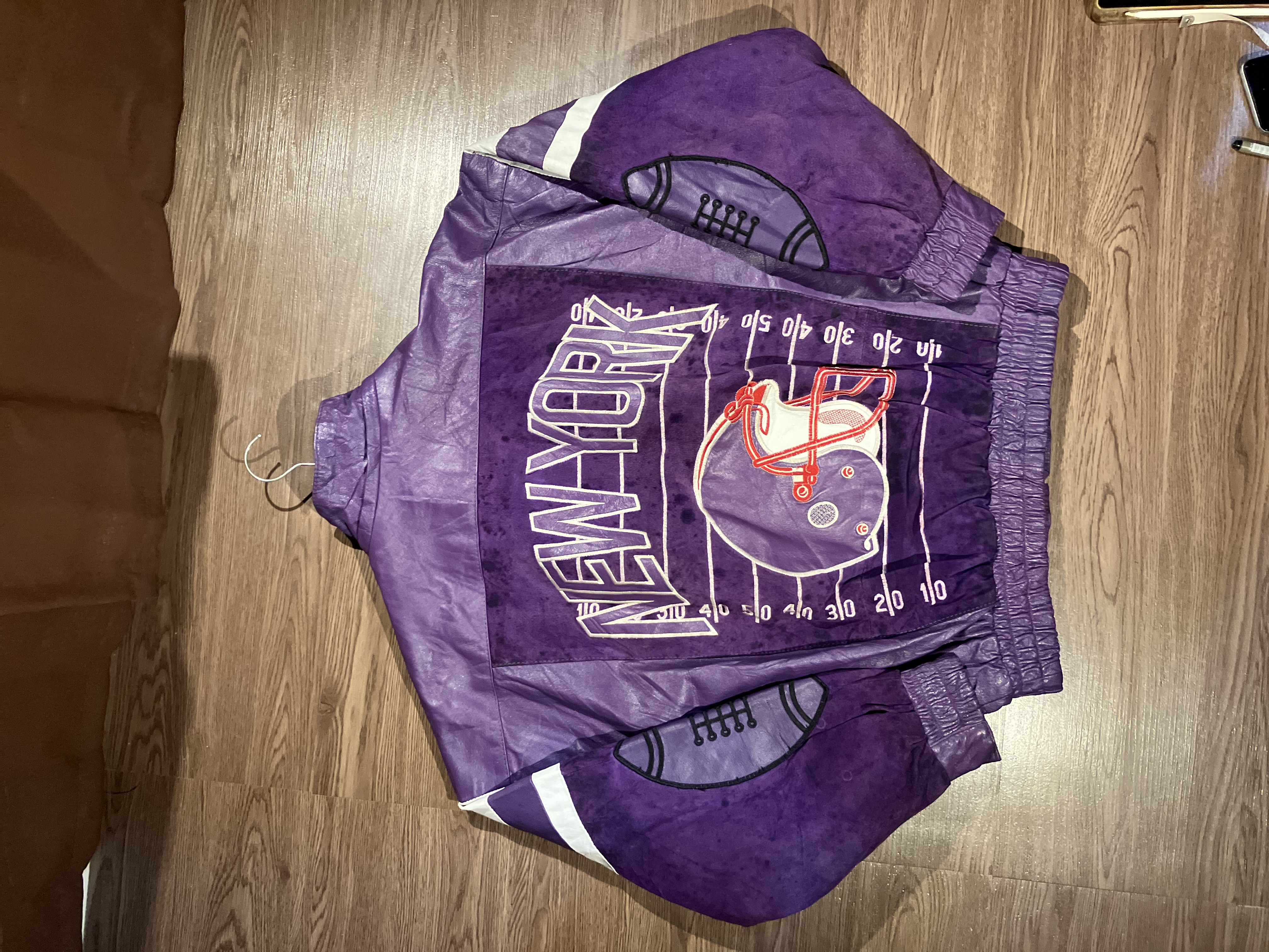 [XL] New York Football Helmet Big Logo Embroidery Leather Jacket