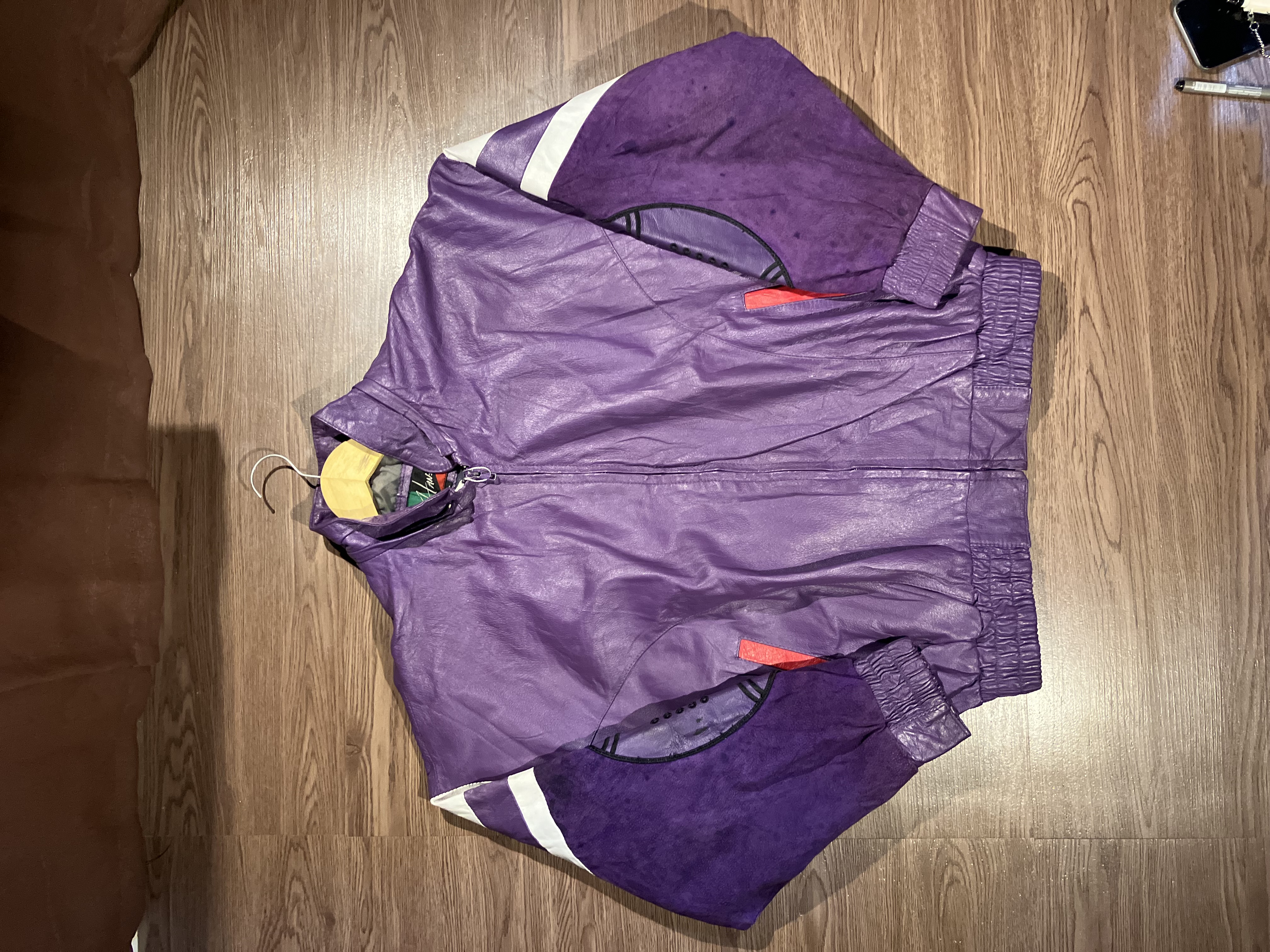 [XL] New York Football Helmet Big Logo Embroidery Leather Jacket