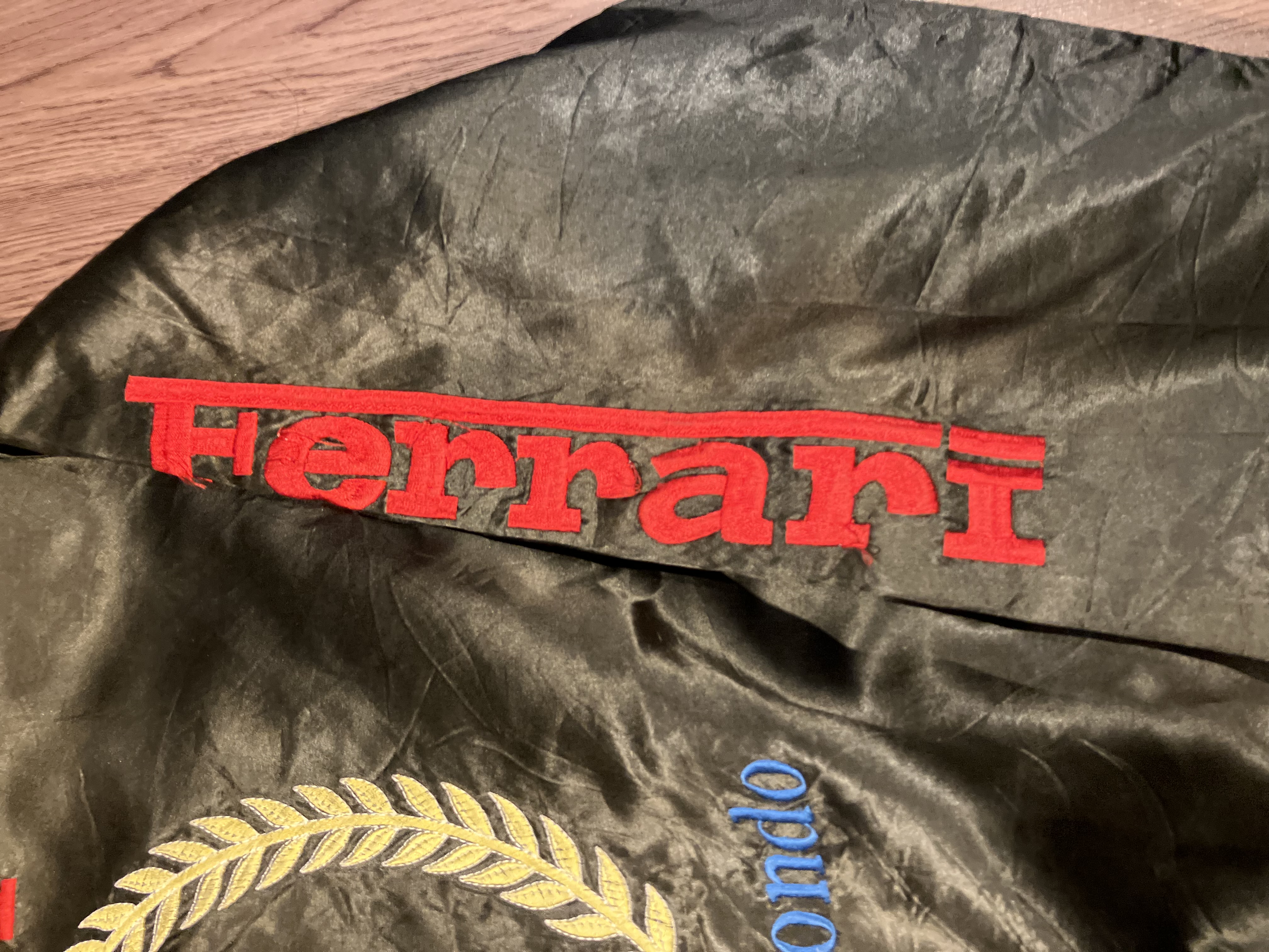 [L] Ferrari World Champion Taped Logo Satin Bomber Jacket by Style Auto