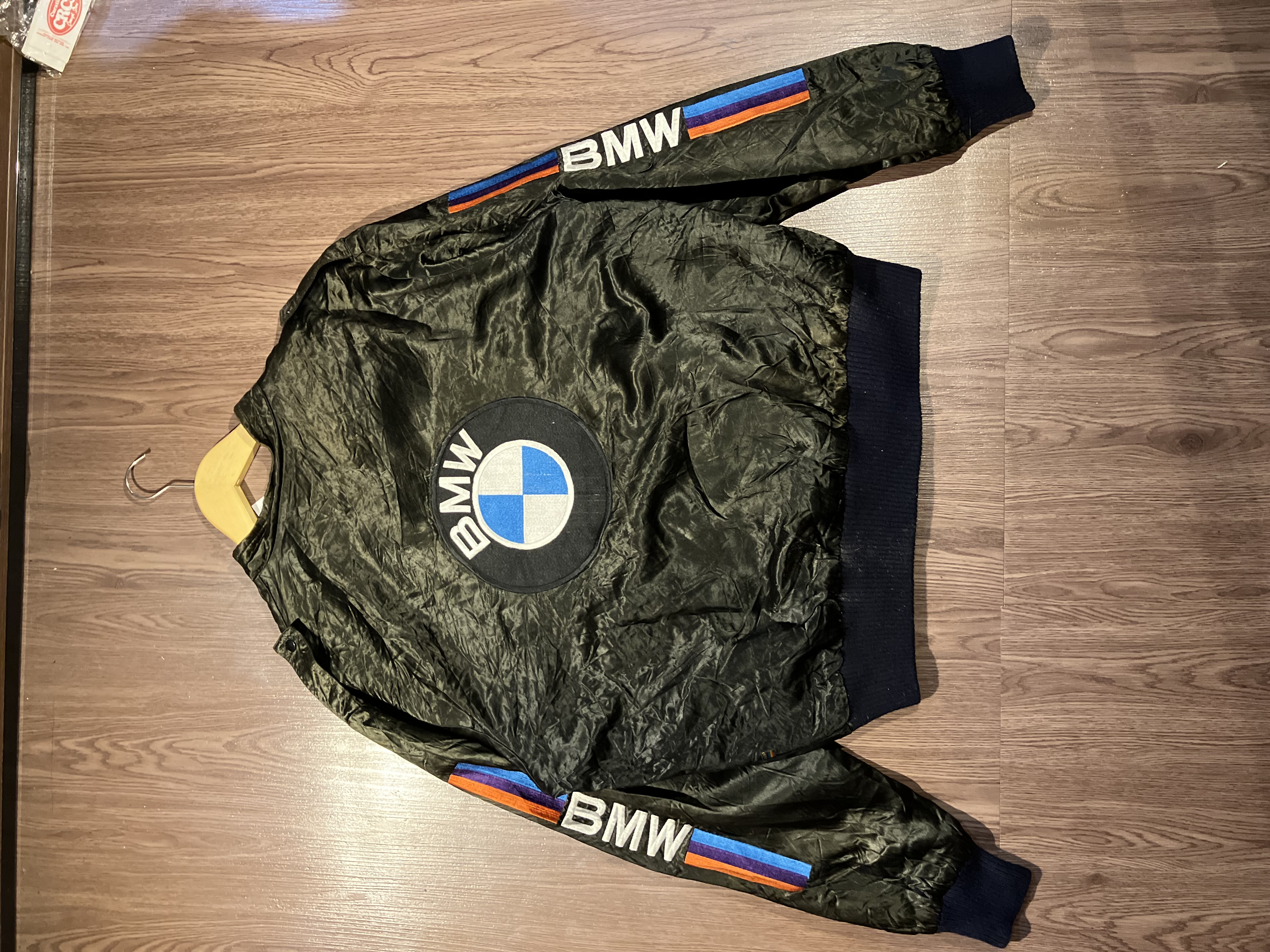 [L] Bmw Tapped Logo Satin Bomber Jacket by Style Auto