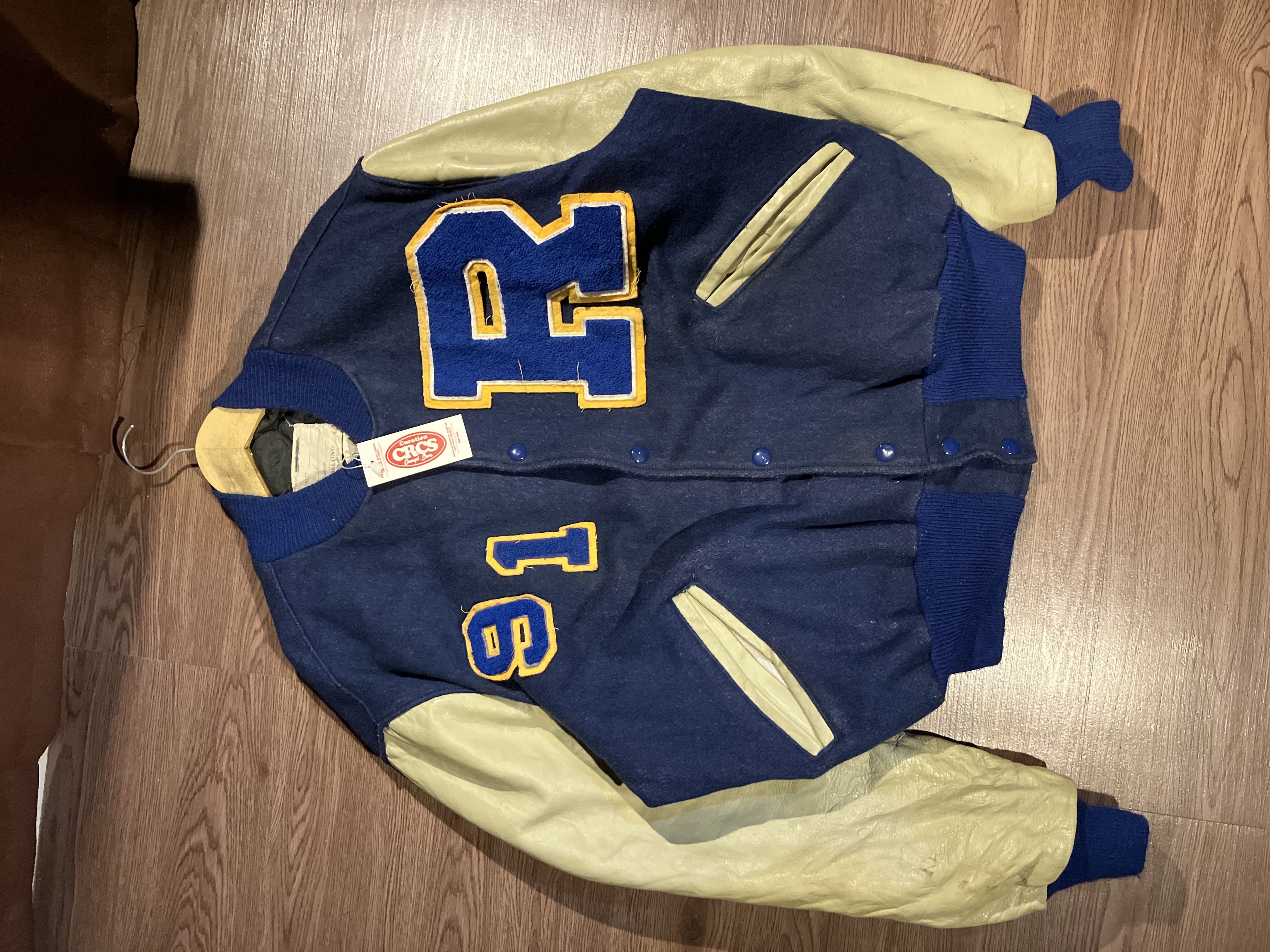 [XL] R Embroidery Letterman Varsity Wool and Sleeve Leather Jacket