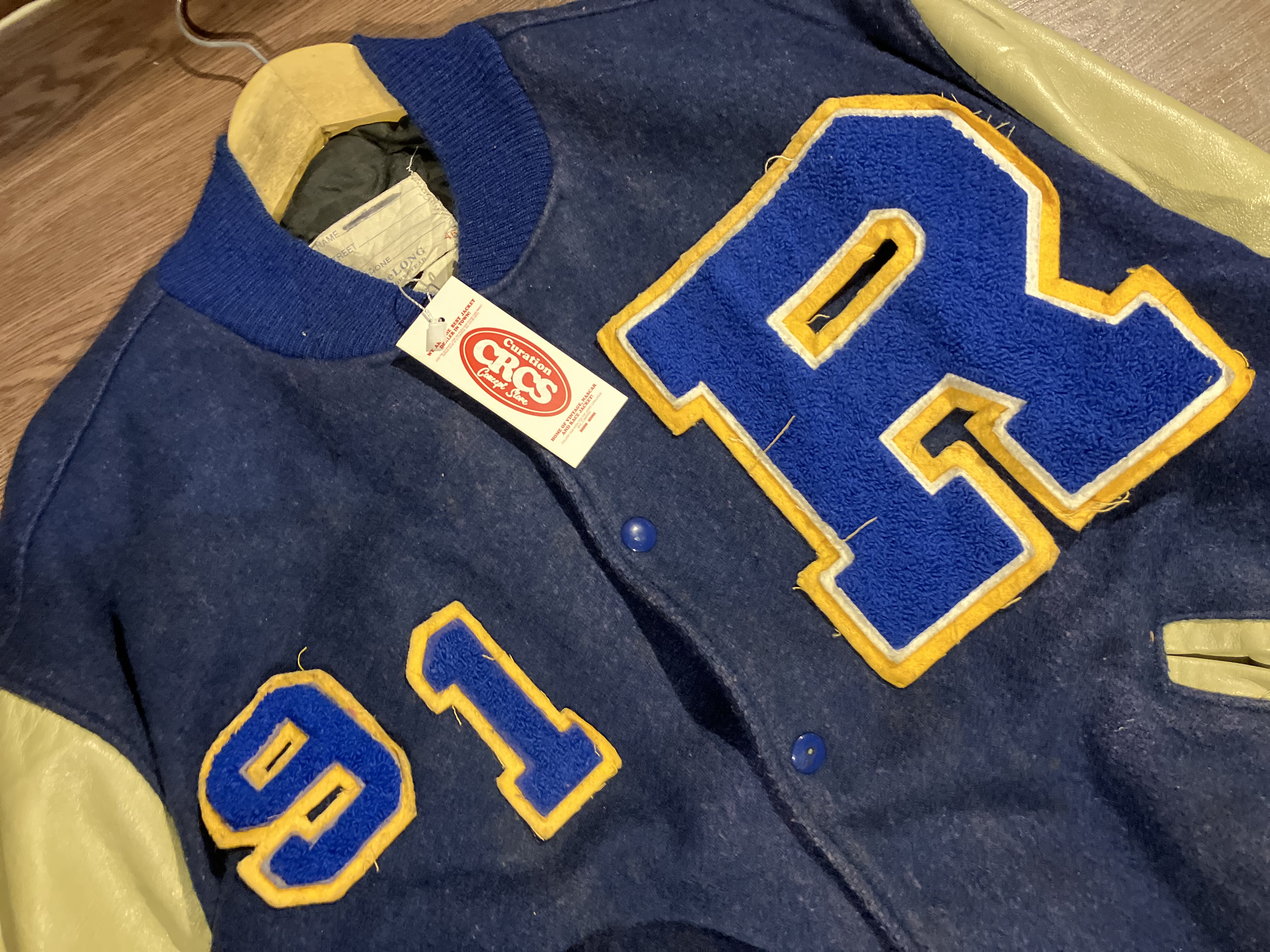 [XL] R Embroidery Letterman Varsity Wool and Sleeve Leather Jacket