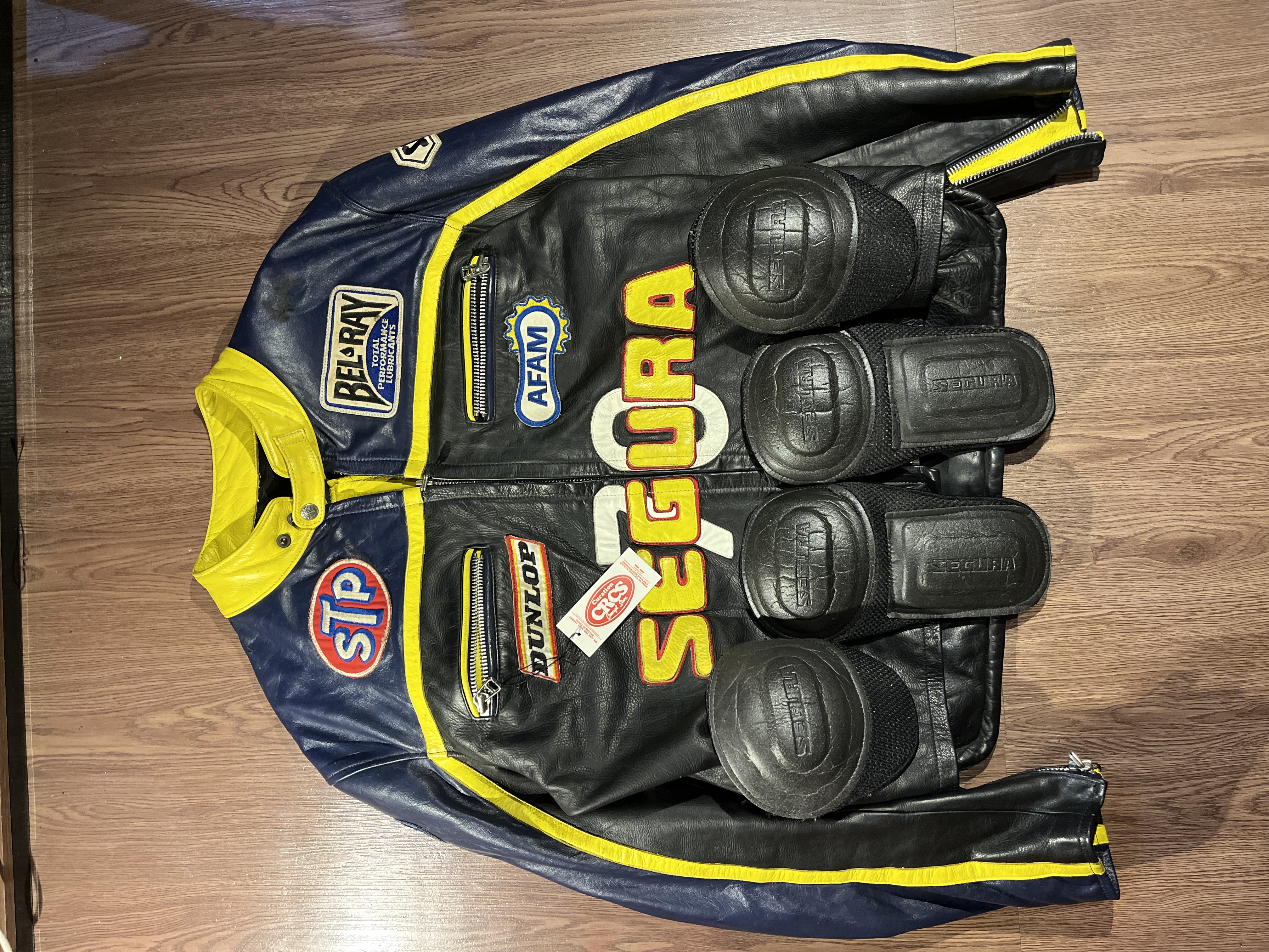 [XL] Vintage Segura 70 500cc Genuine Leather Racing Jacket w/ attachable protector