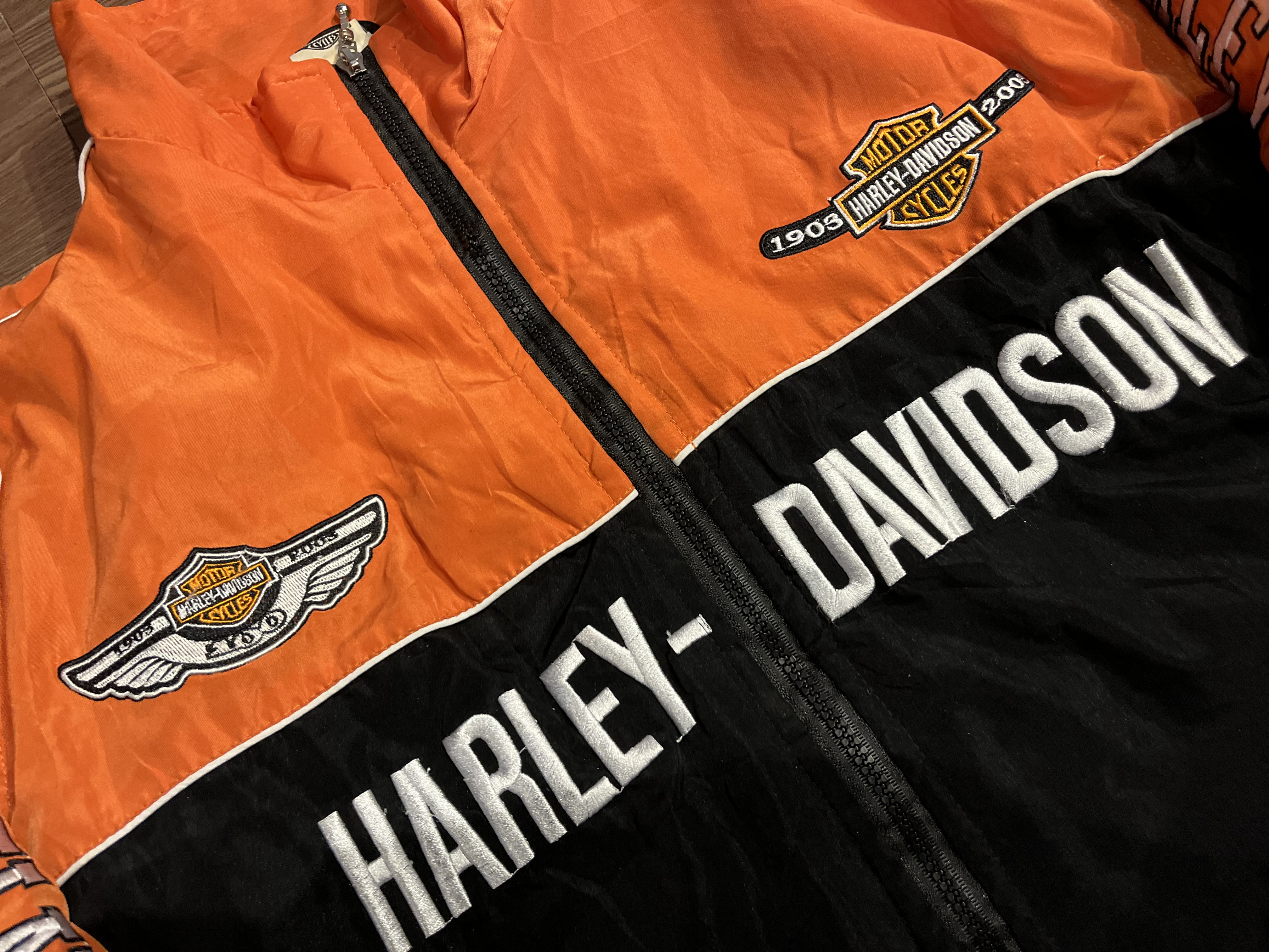 [XL] Early 2000s Harley Davidson 100th Anniversary taped Racing Jacket✨