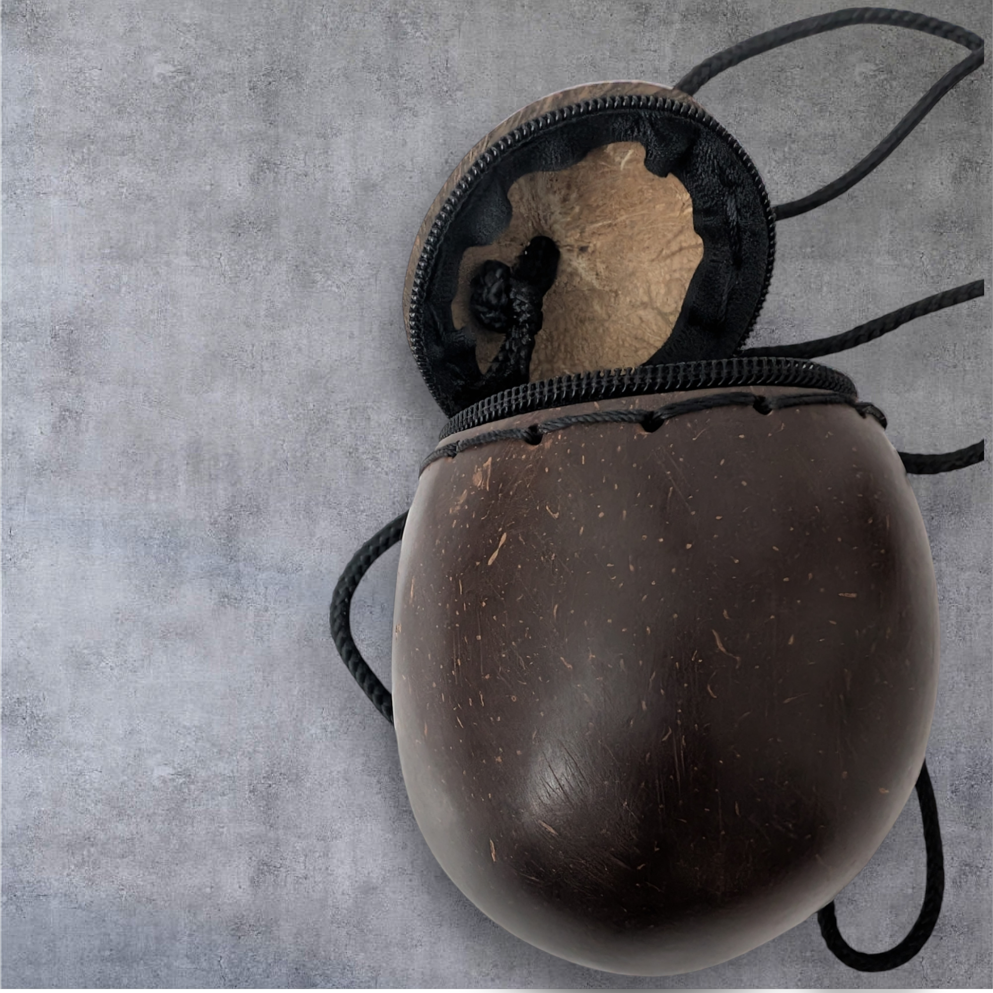Coconut Shell Pouch Unique Raw Coconut Shoulder Bag - 4x4.5 Inches - Handmade in Ghana - Natural & Eco-Friendly
