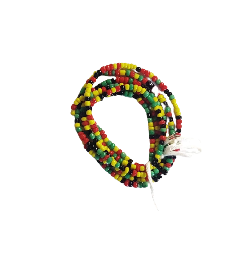 Handmade African Waist Beads 50" Vibrant Red Yellow Green Black Glass Beads Made in Ghana Cultural Jewelry for Women Ethically Sourced Ghanaian Artisan Crafted High-Quality Materials Multi-Purpose Use