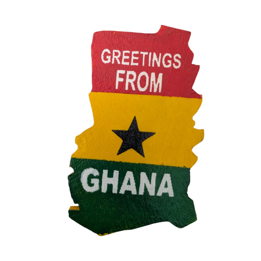 Ghana Map Fridge Magnet - Greetings from Ghana Design with Flag Colors and Star Symbol for Home Decor Decoration 3x2 Inches - Decorative Yellow Metal Gear Segment