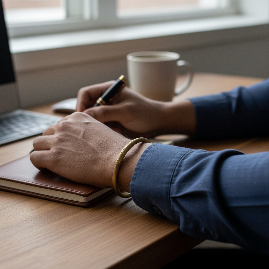 Handcrafted Men's Brass Cuff Bangle - Bold Minimal Timeless Design - One Size Fits Small to Medium Average Wrists - Non Adjustable Inner Diameter 2.5 Inches - Solid Brass Build - Comfortable Fit - Easy to Style 