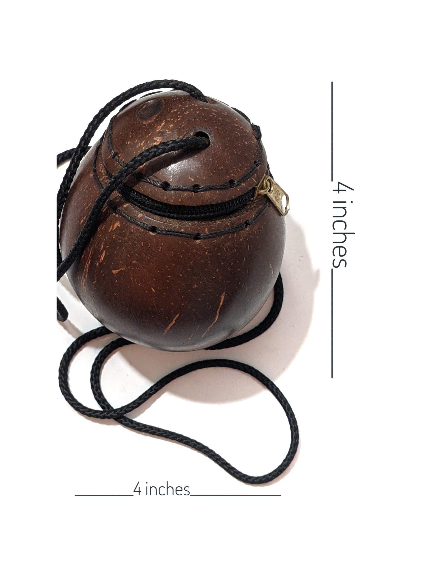 Coconut Shell Pouch Unique Raw Coconut Shoulder Bag - 4x4.5 Inches - Handmade in Ghana - Natural & Eco-Friendly