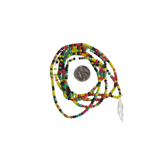 Handmade African Waist Beads 50" Vibrant Red Yellow Green Black Glass Beads Made in Ghana Cultural Jewelry for Women Ethically Sourced Ghanaian Artisan Crafted High-Quality Materials Multi-Purpose Use