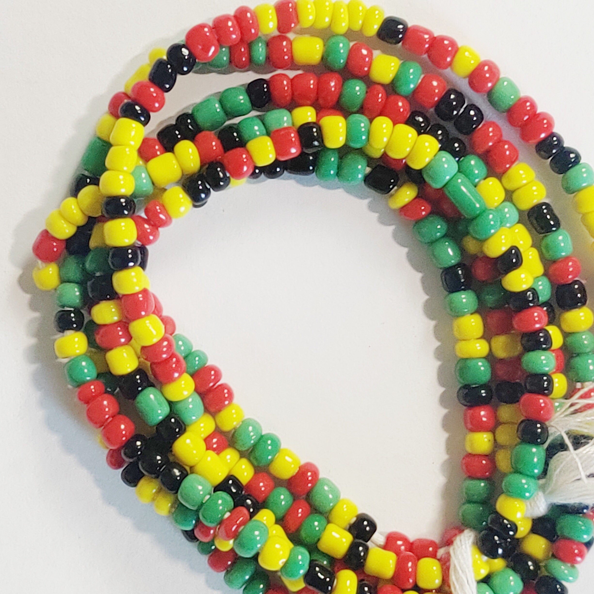 Handmade African Waist Beads 50" Vibrant Red Yellow Green Black Glass Beads Made in Ghana Cultural Jewelry for Women Ethically Sourced Ghanaian Artisan Crafted High-Quality Materials Multi-Purpose Use