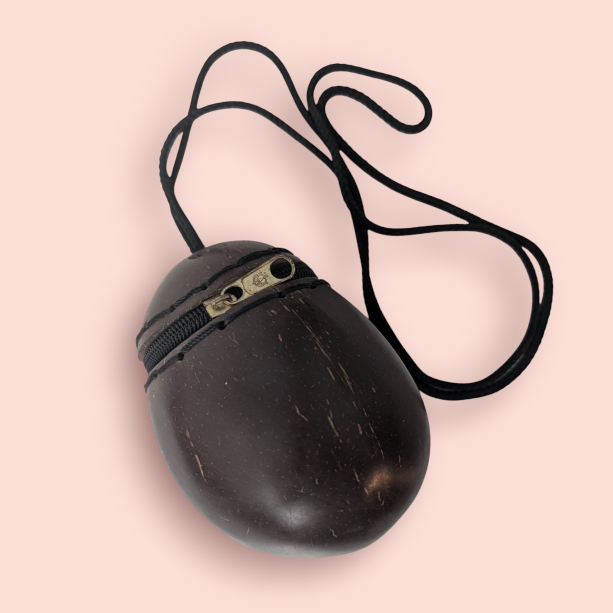 Coconut Shell Pouch Unique Raw Coconut Shoulder Bag - 4x4.5 Inches - Handmade in Ghana - Natural & Eco-Friendly