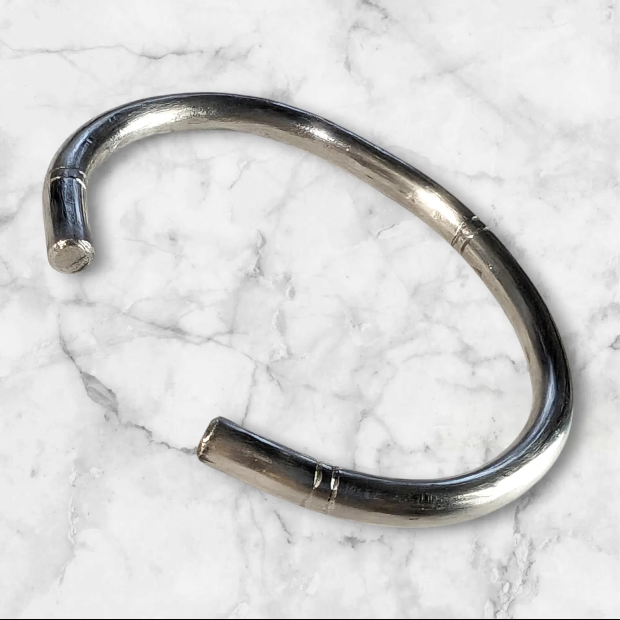 Handcrafted Silver-Tone Men's Cuff Bangle - Clean Cool Confident Minimalist Modern Everyday Accessory for Small to Medium Wrist Sizes