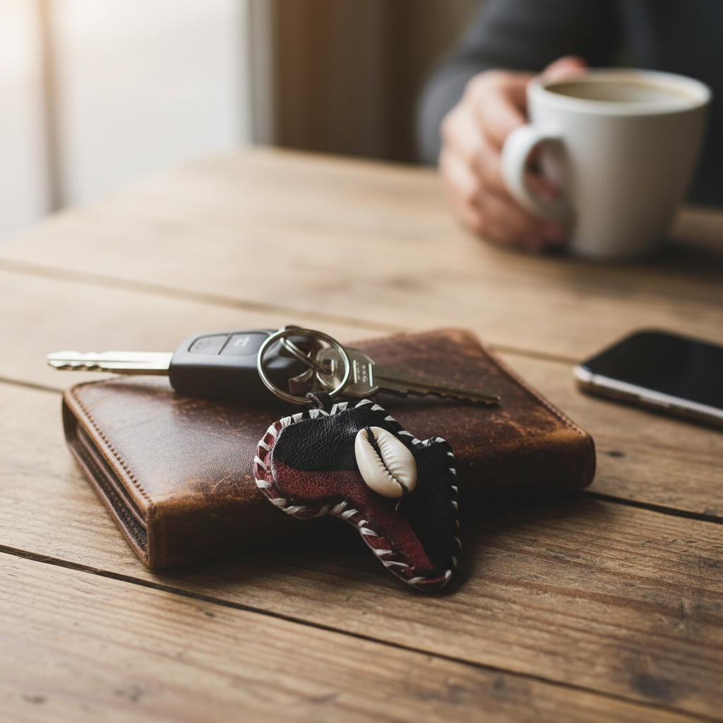 Handmade Leather Keychain with Shell