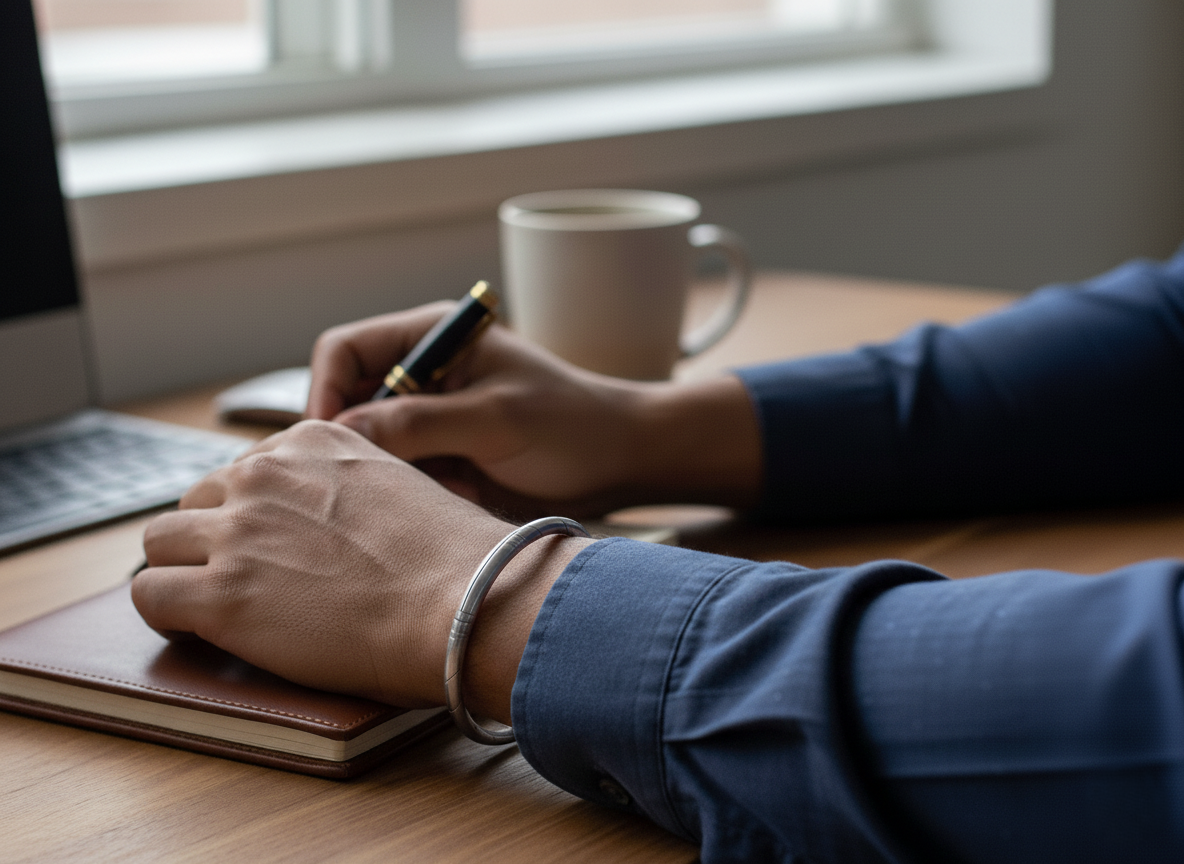 Handcrafted Silver-Tone Men's Cuff Bangle - Clean Cool Confident Minimalist Modern Everyday Accessory for Small to Medium Wrist Sizes