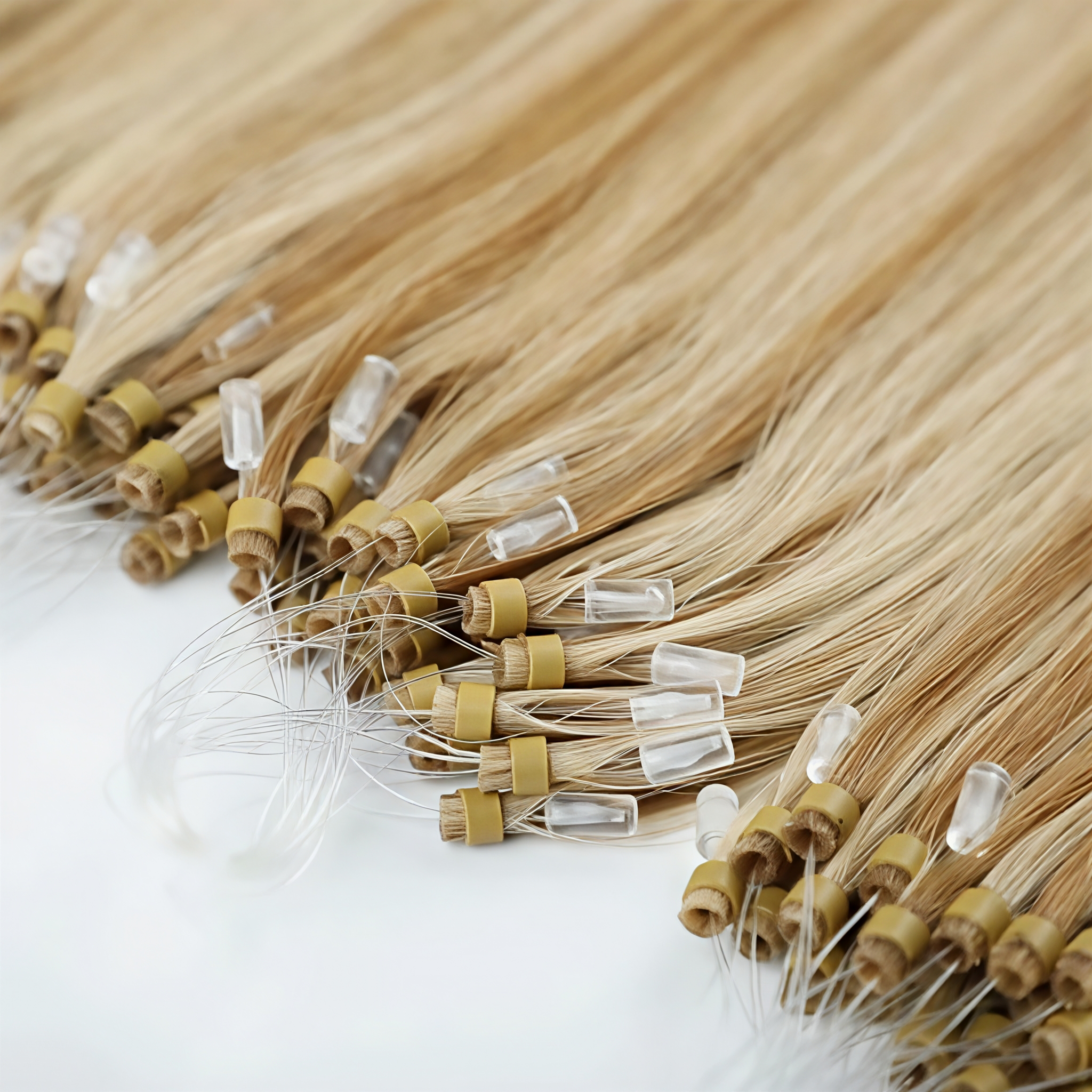 Beautiful golden micro ring fine weft double pull human hair extensions