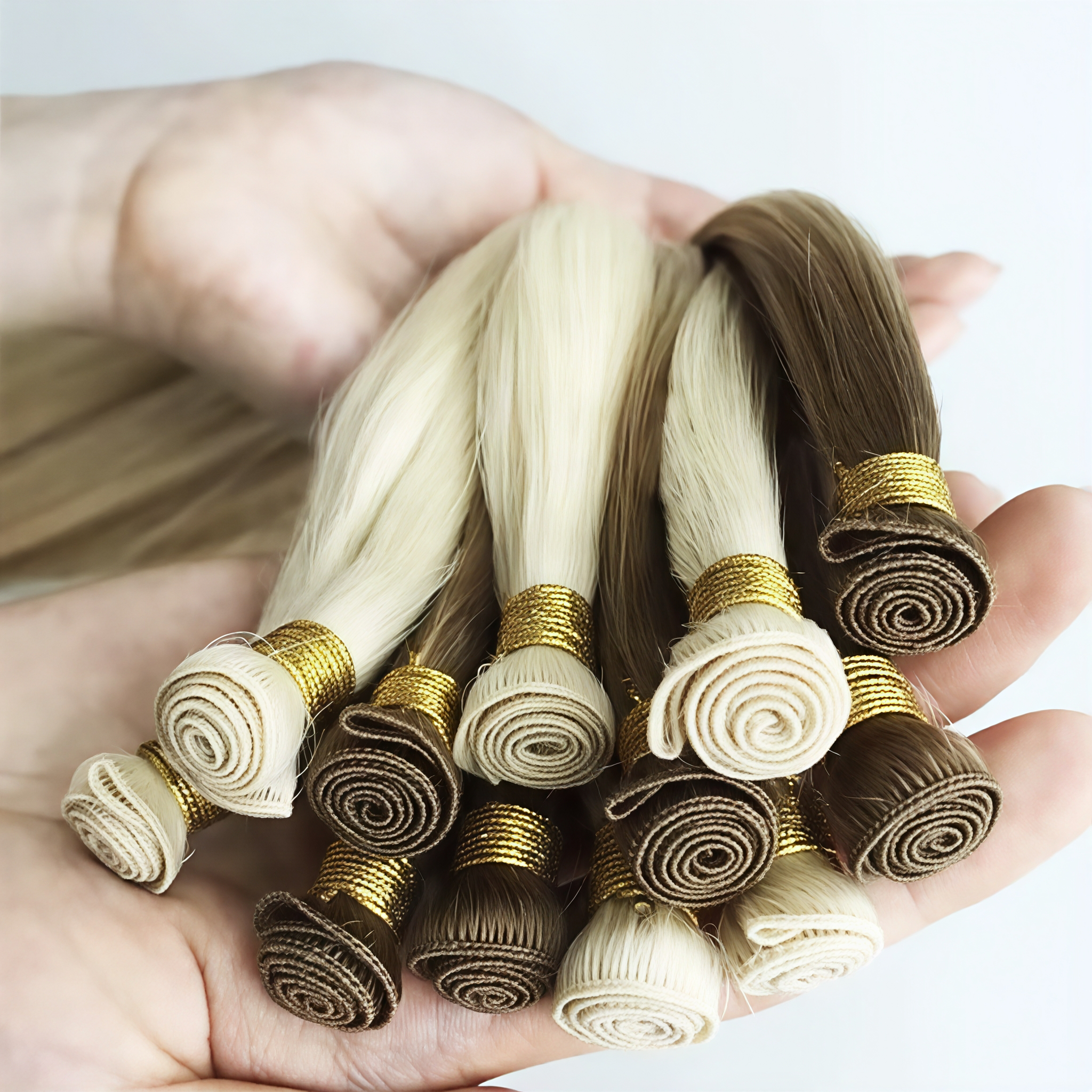 Russia no shedding 100% virgin cuticle hand tied weft extension Remy thin hand tied weft extension Russia