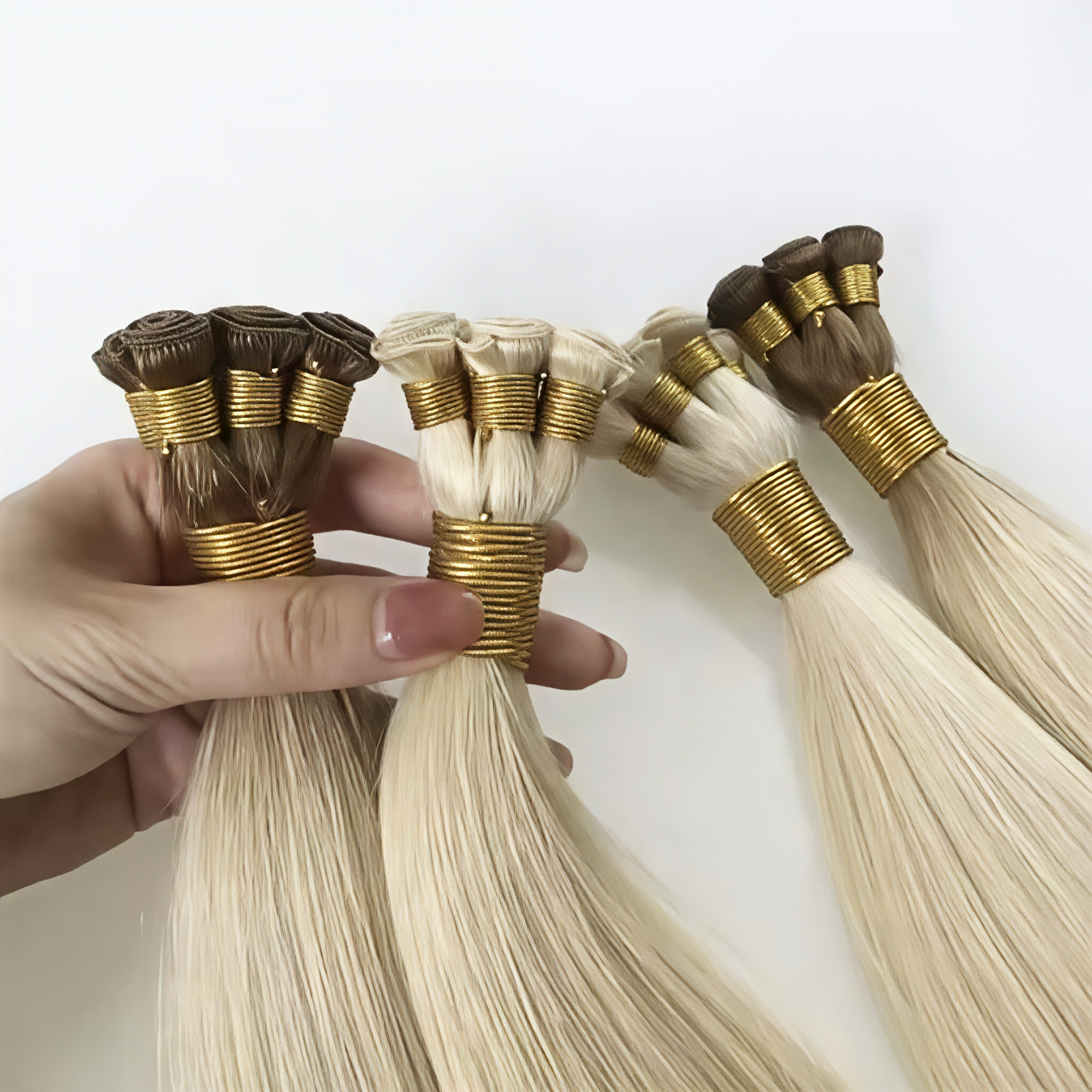 Russian No Shedding 100% Virgin Cuticle Handtied Weft Extensions Remy Thin Hand Tied Weft Hair Extensions Russian