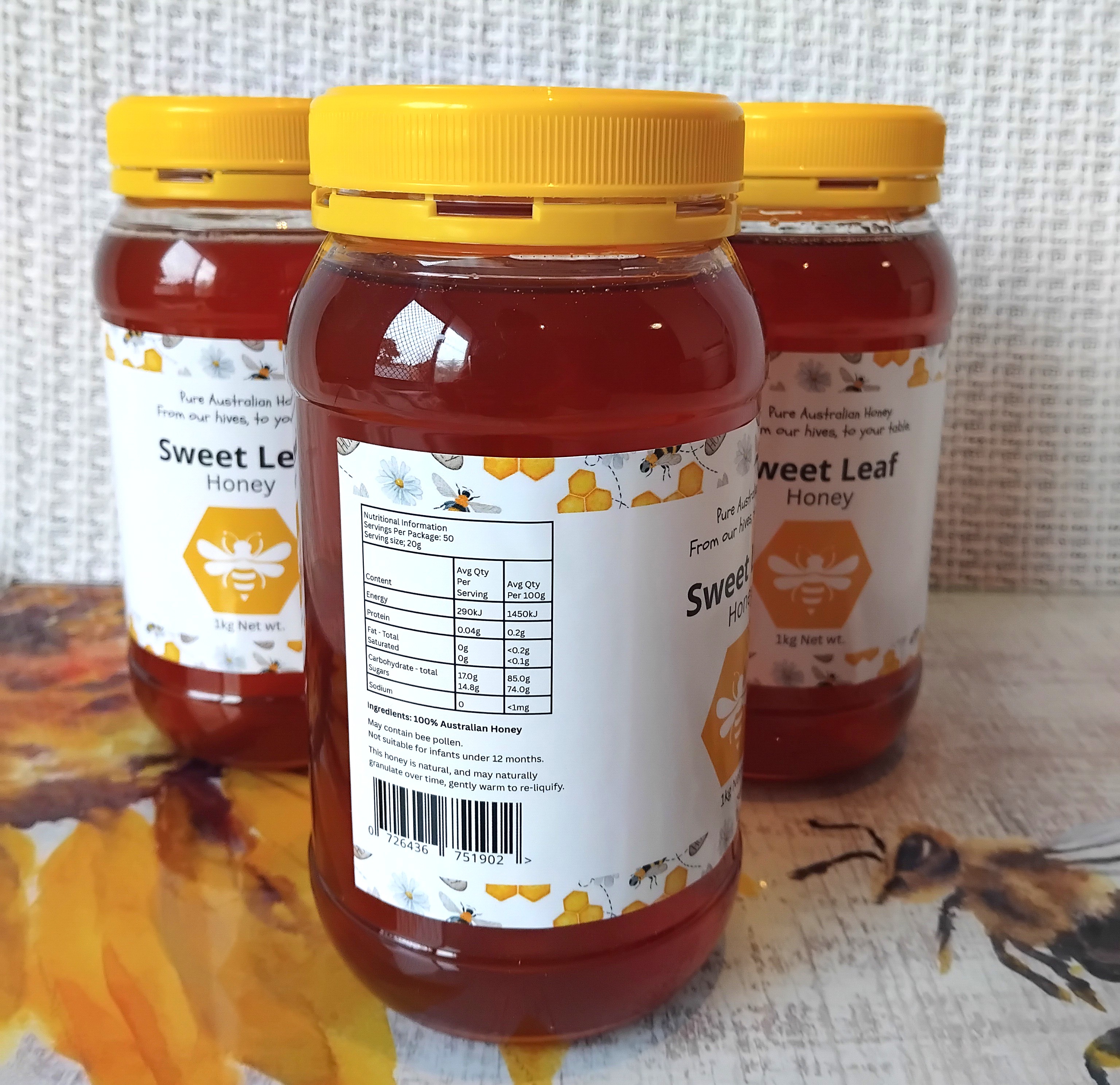 3x 1kg Sweet Leaf Honey Jar