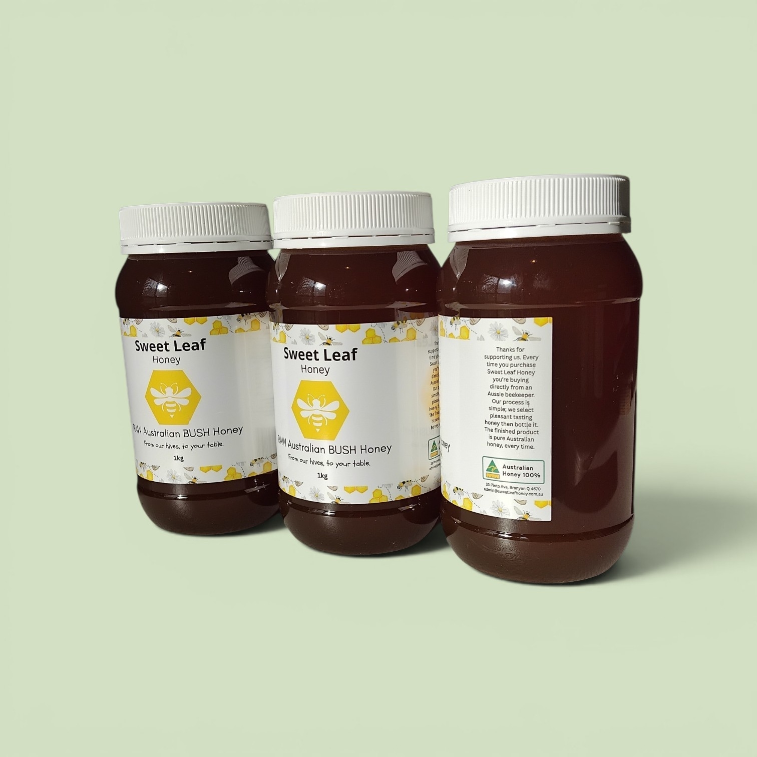 3x 1kg Sweet Leaf Honey Jar