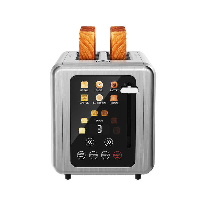 Smart Edelstahl-Toaster mit großem Digitaldisplay und Touch Control für mehrere Funktionen  //  Smart Stainless Steel Toaster with Large Digital Screen and Touch Control Multiple Functions