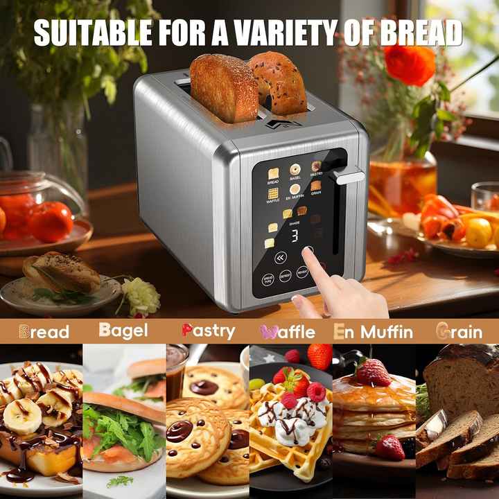 Smart Edelstahl-Toaster mit großem Digitaldisplay und Touch Control für mehrere Funktionen  //  Smart Stainless Steel Toaster with Large Digital Screen and Touch Control Multiple Functions