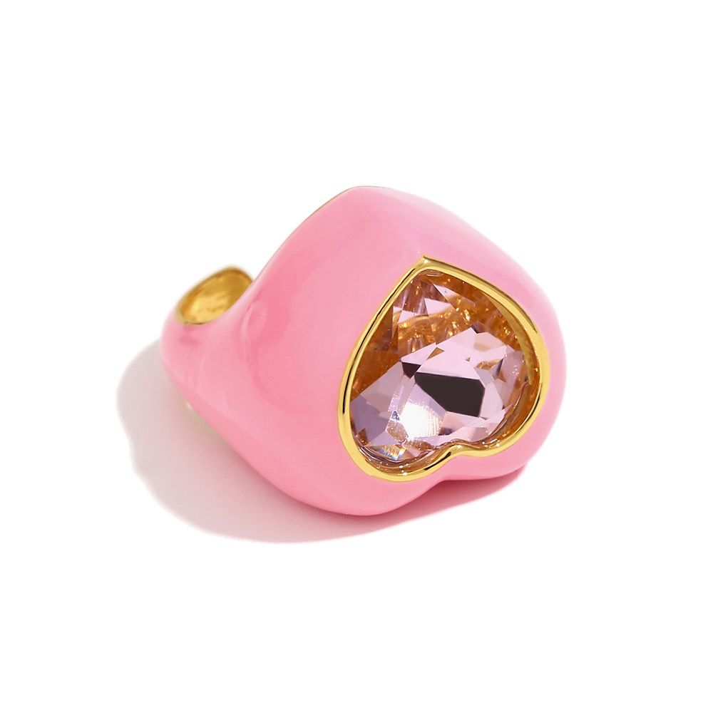 Anillo rosa con corazón en acero inoxidable 
