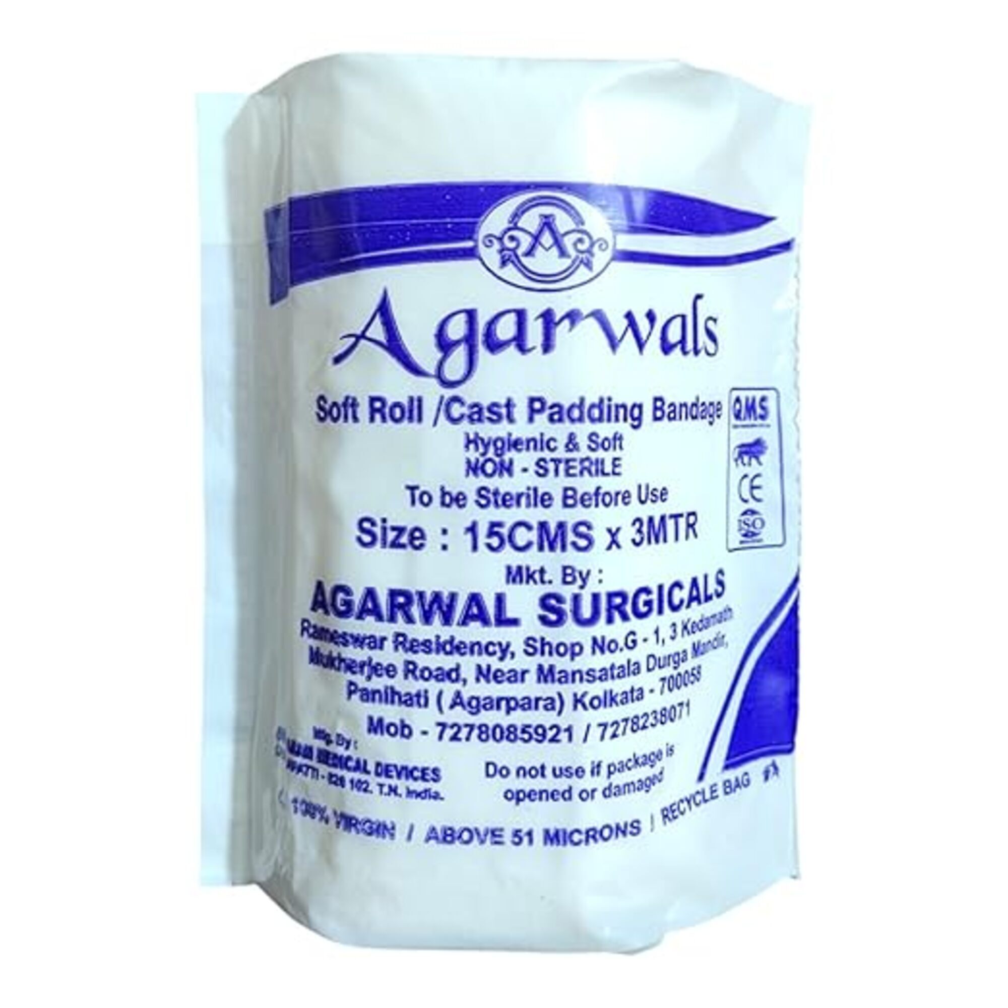 Agarwals Soft Roll Orthopaedic Cast Padding Absorbent Cotton Bandage 15cm x 3mtr