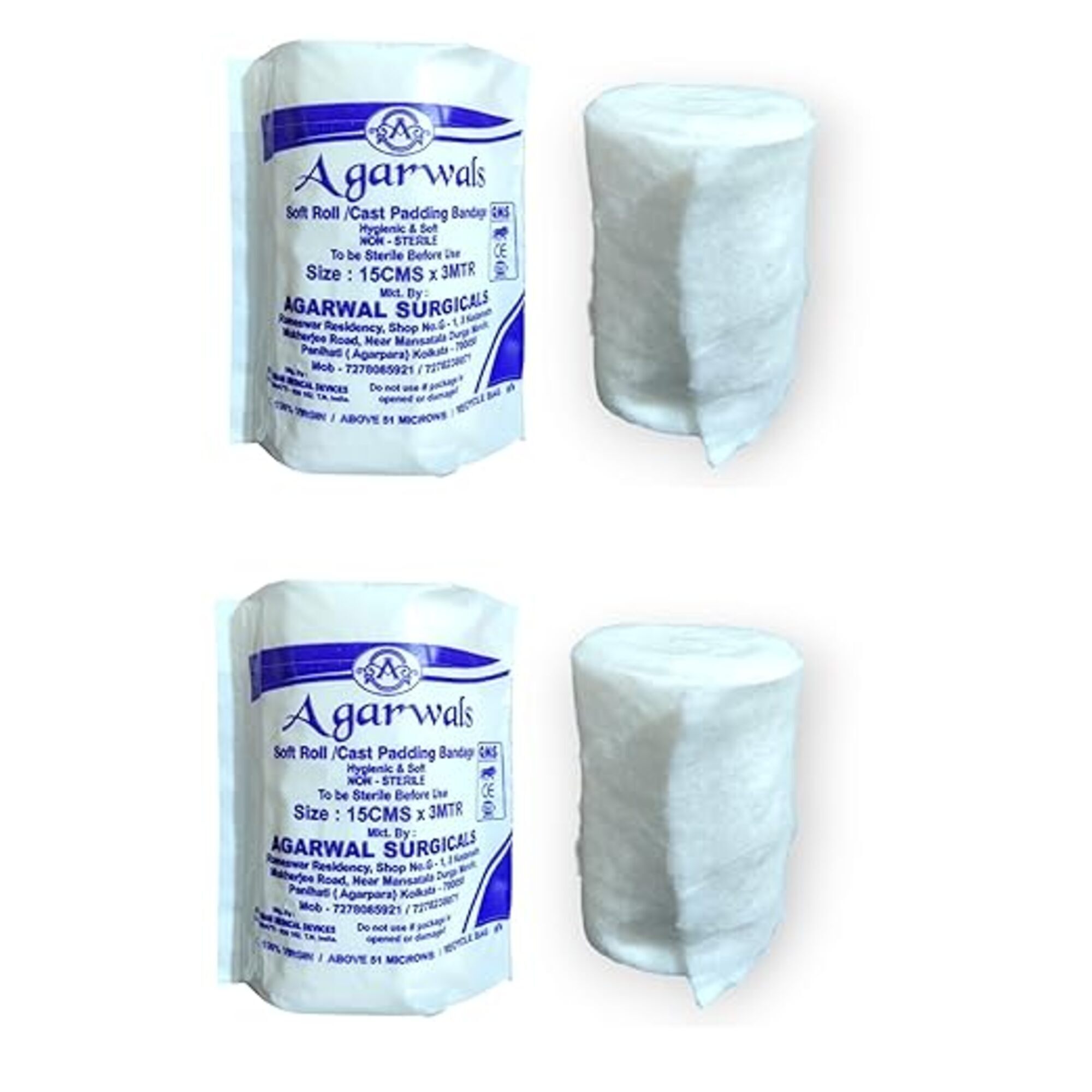 Agarwals Soft Roll Orthopaedic Cast Padding Absorbent Cotton Bandage 15cm x 3mtr